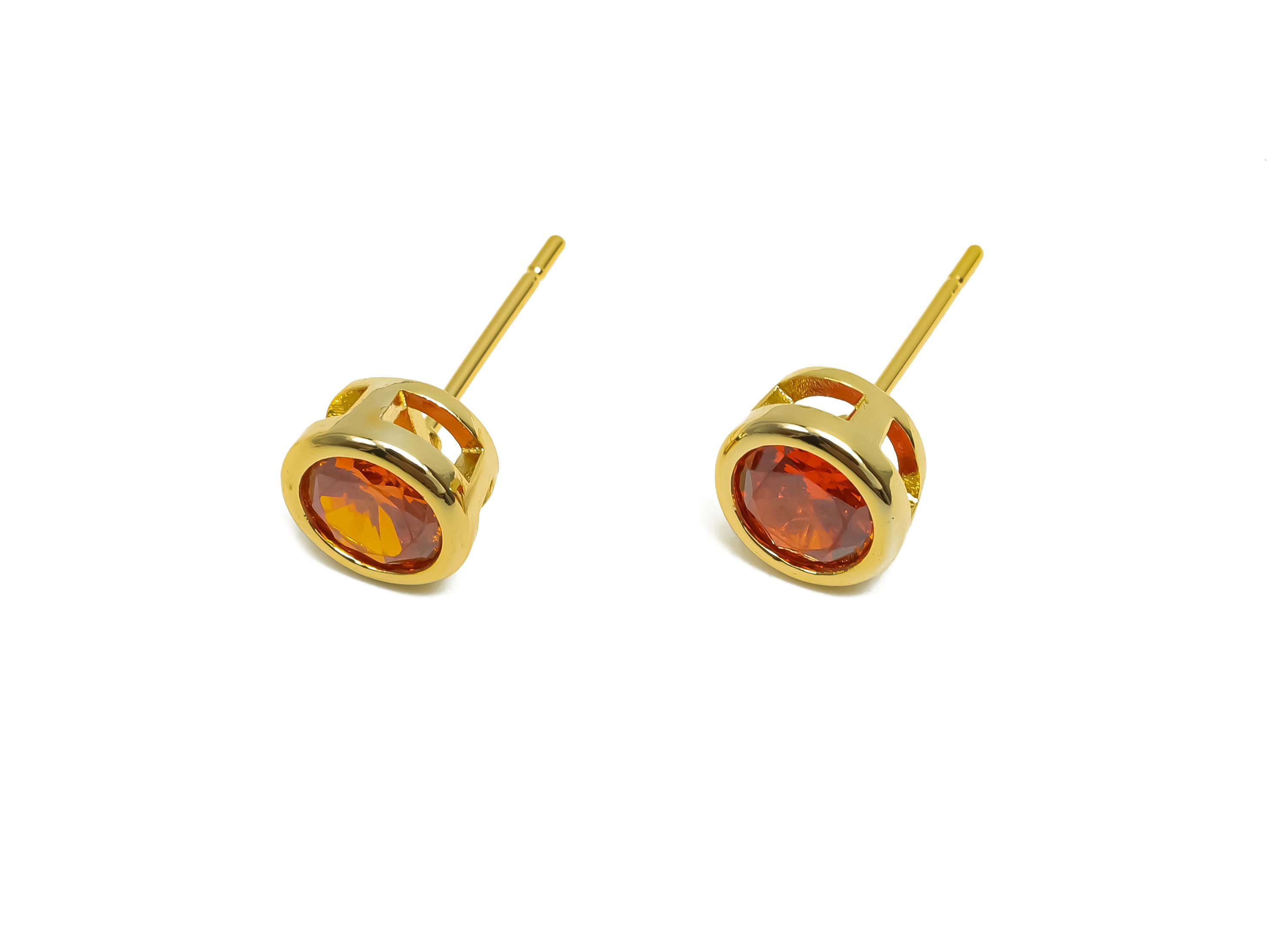 Brass CZ Earring Post - Brass Orange Red Earring Stud - Brass Cubic Zircon Earring Post - 18K Real Gold Plating - 16x7x5.5mm - RGP8395H - DOMEDBAZAAR