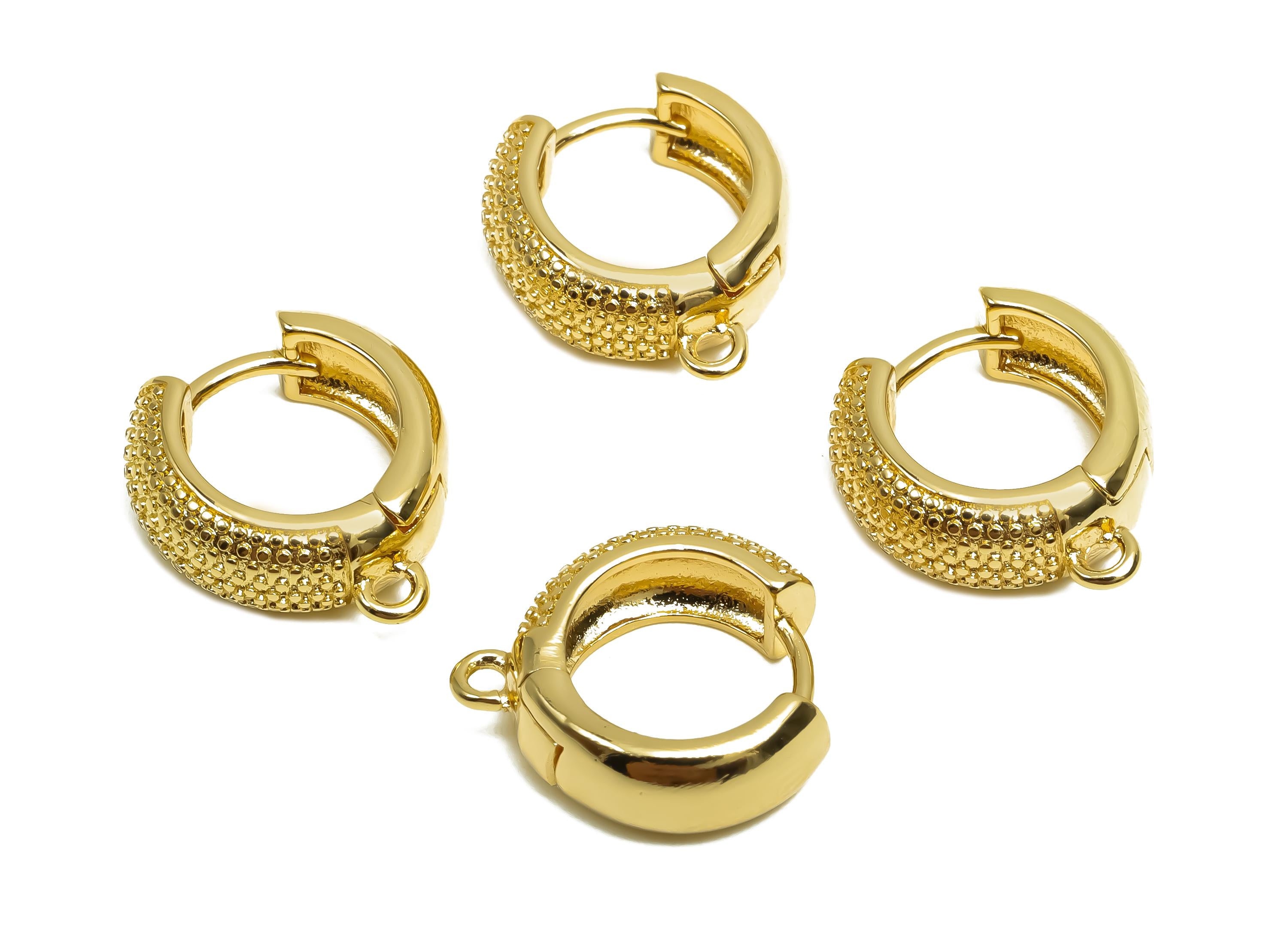 Brass Hoop Earring - Brass Textured Huggie Hoop Earring - Brass Hoop Earring With Loop - 18K Real Gold Plating - 15x14x5.4mm - RGP8387 - DOMEDBAZAAR