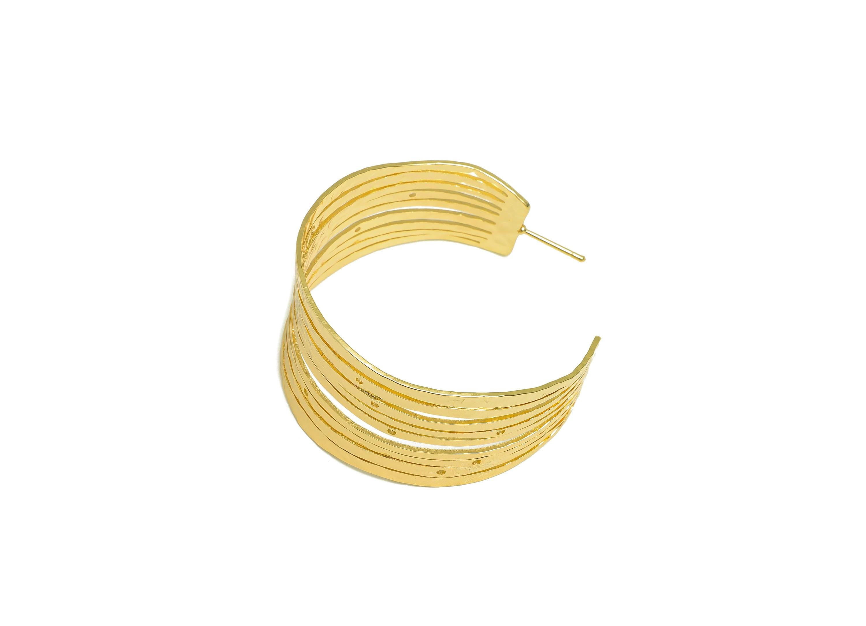 Brass Hoop Earring Stud - Hammered Hoop Earring Post - Brass Textured Hoop Earring Post - 18K Real Gold Plating - 47.16x47.21x0.9mm- RGP7908 - DOMEDBAZAAR