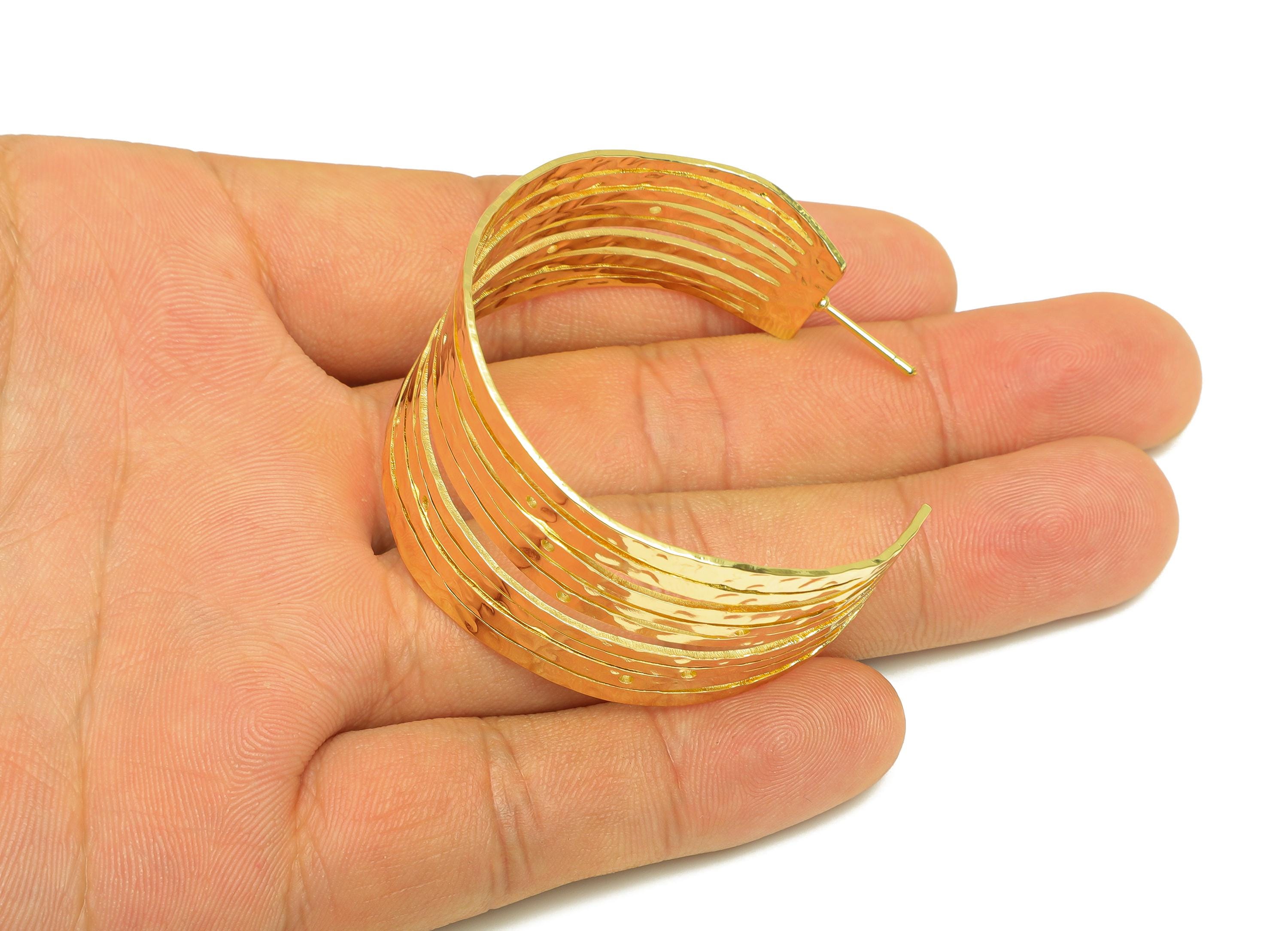 Brass Hoop Earring Stud - Hammered Hoop Earring Post - Brass Textured Hoop Earring Post - 18K Real Gold Plating - 47.16x47.21x0.9mm- RGP7908 - DOMEDBAZAAR