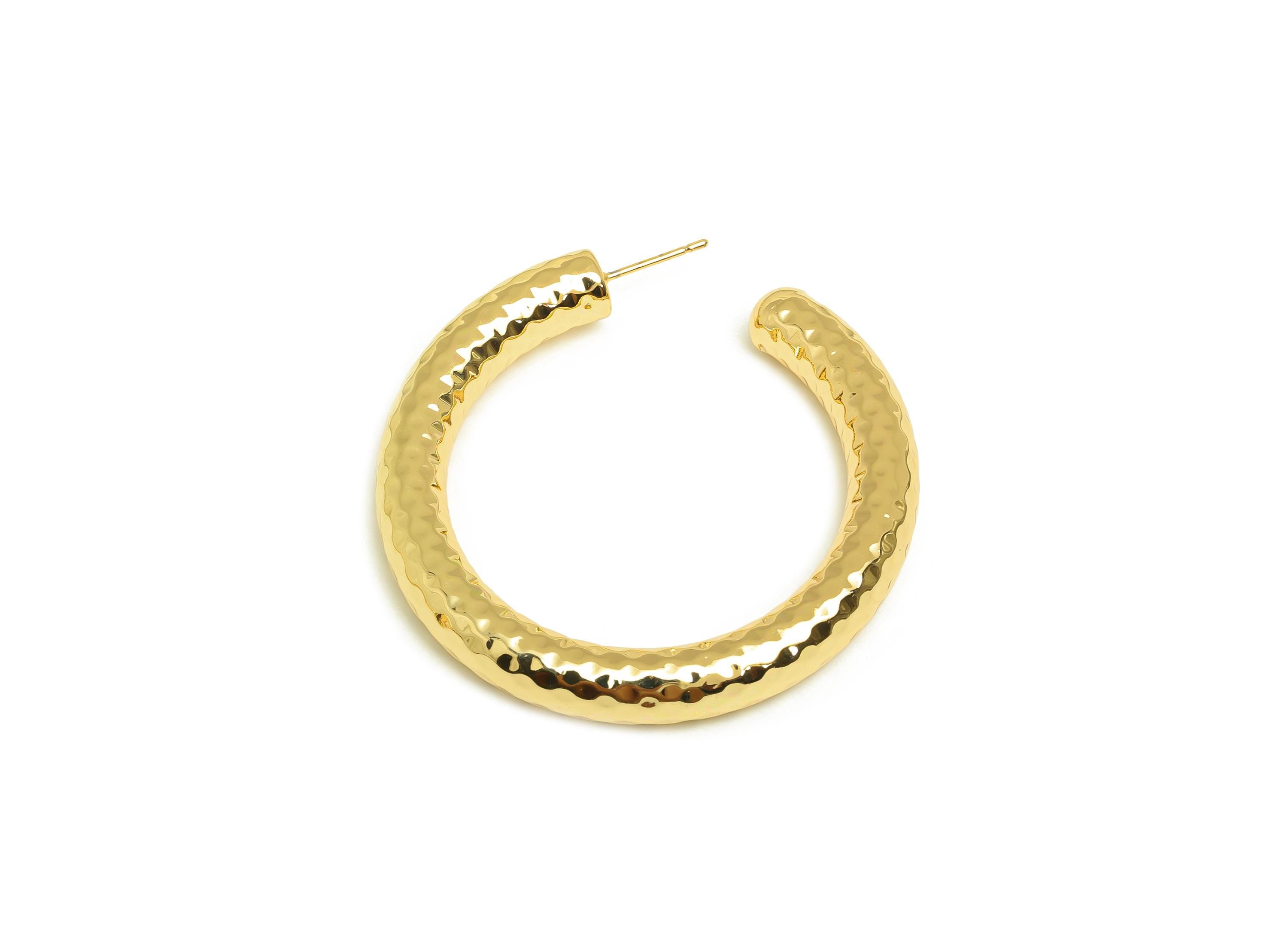 Brass Hoop Earring Stud - Thick Open Hoop Earring Post - Brass Textured Hoop Earring Post - 18K Real Gold Plating - 51.45x50x6mm - RGP7900 - DOMEDBAZAAR