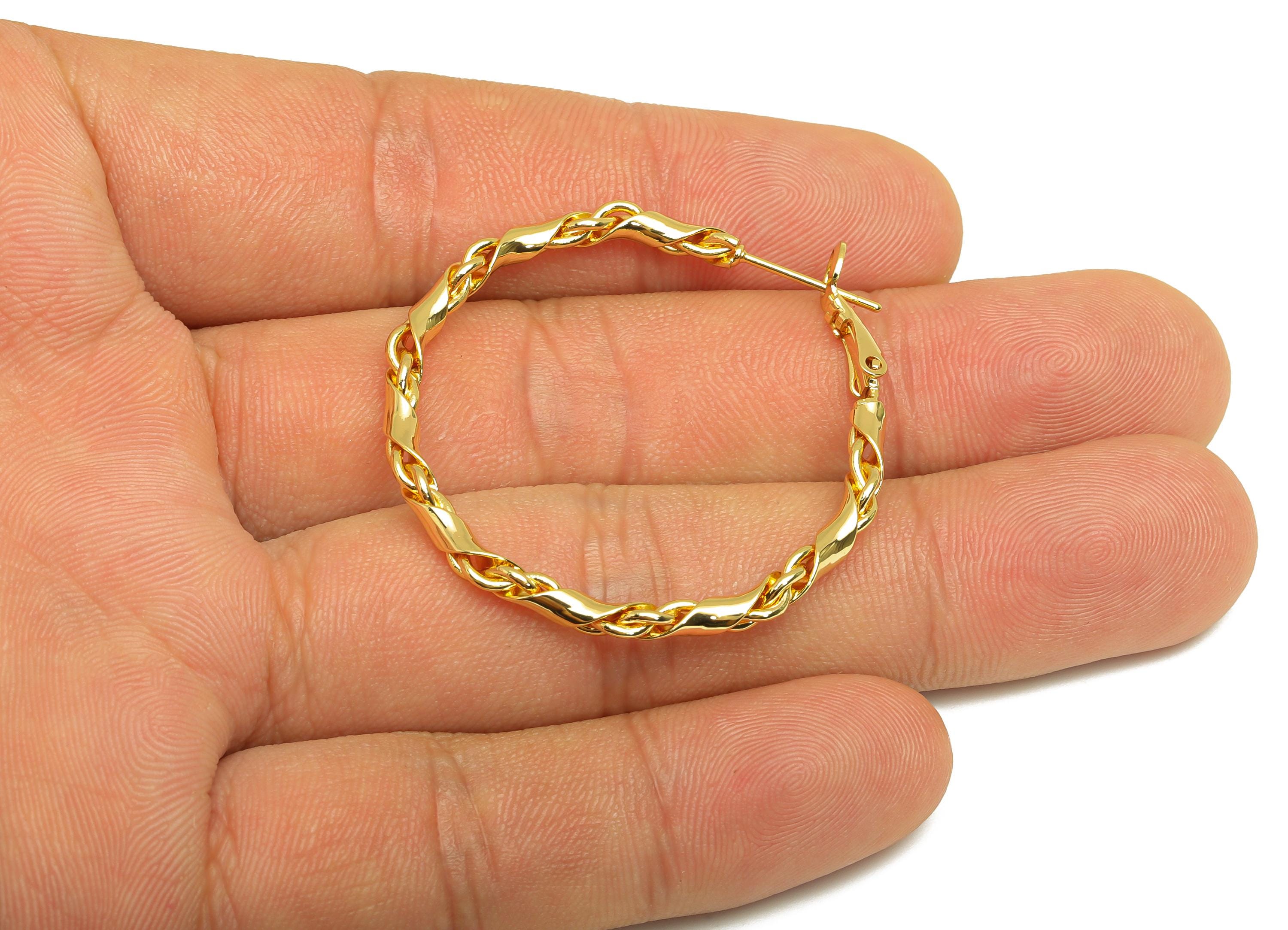 Brass Hoop Earring - Brass Twine Wire Clasp Back Earring - Brass Hoop Clasp Earring - 18K Real Gold Plating - 40.43x40.1x3.33mm - RGP7910 - DOMEDBAZAAR