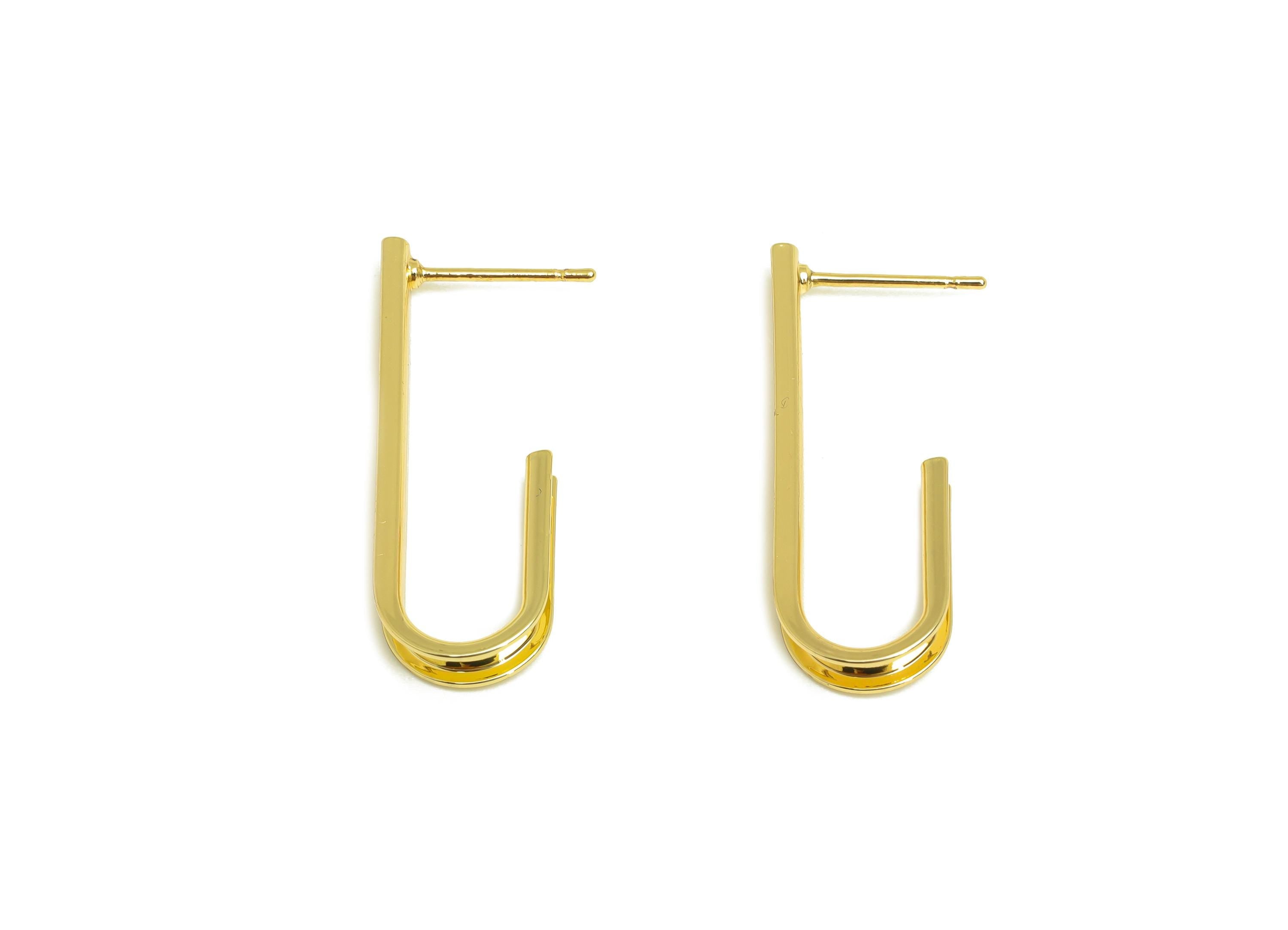 Brass Oval Hoop Earring - Brass Hoop Wire Earring Stud - Handle Wire Earring Stud - 18K Real Gold Plating - 30x9.89x3.15mm - RGP7886 - DOMEDBAZAAR