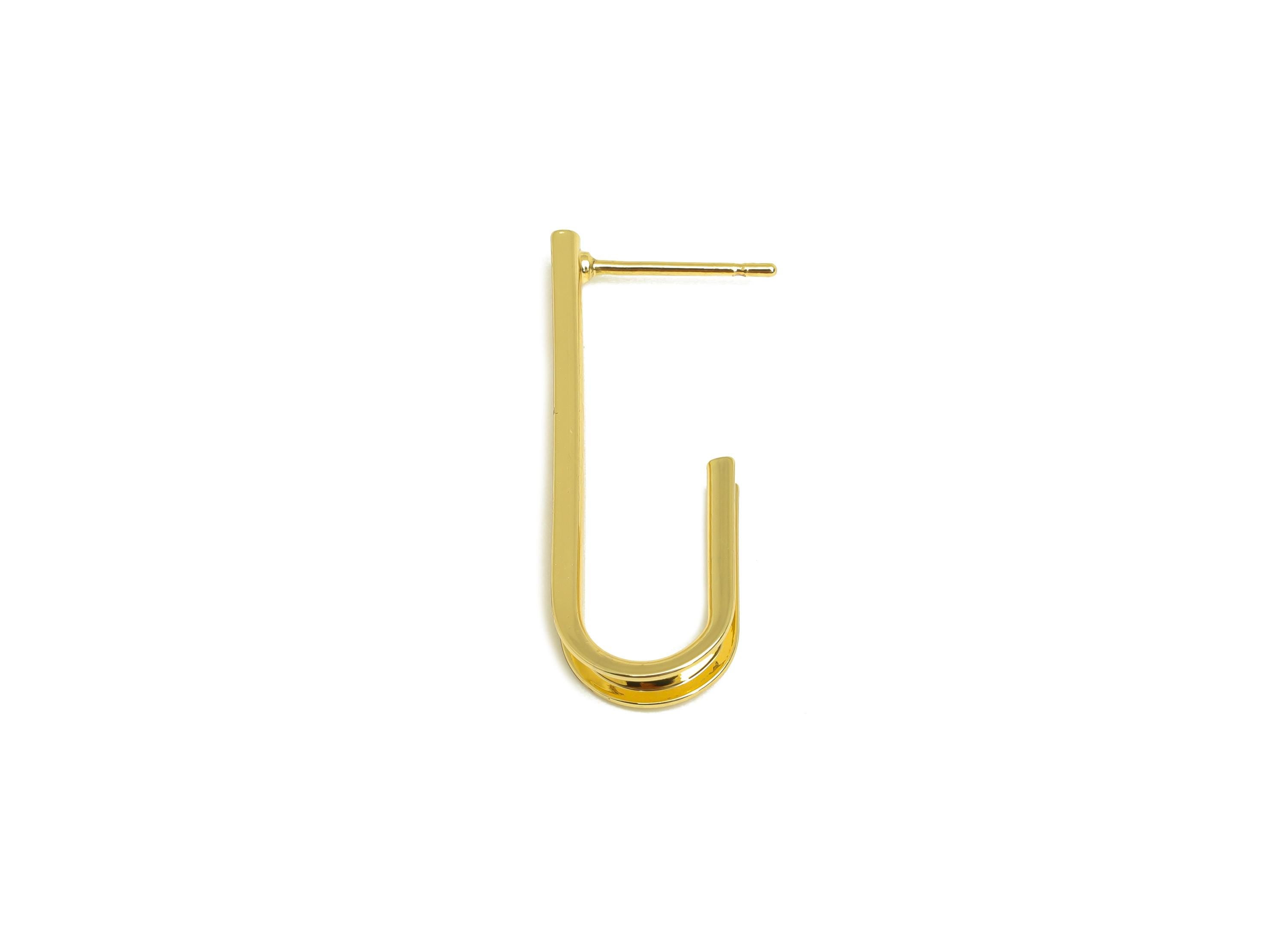 Brass Oval Hoop Earring - Brass Hoop Wire Earring Stud - Handle Wire Earring Stud - 18K Real Gold Plating - 30x9.89x3.15mm - RGP7886 - DOMEDBAZAAR