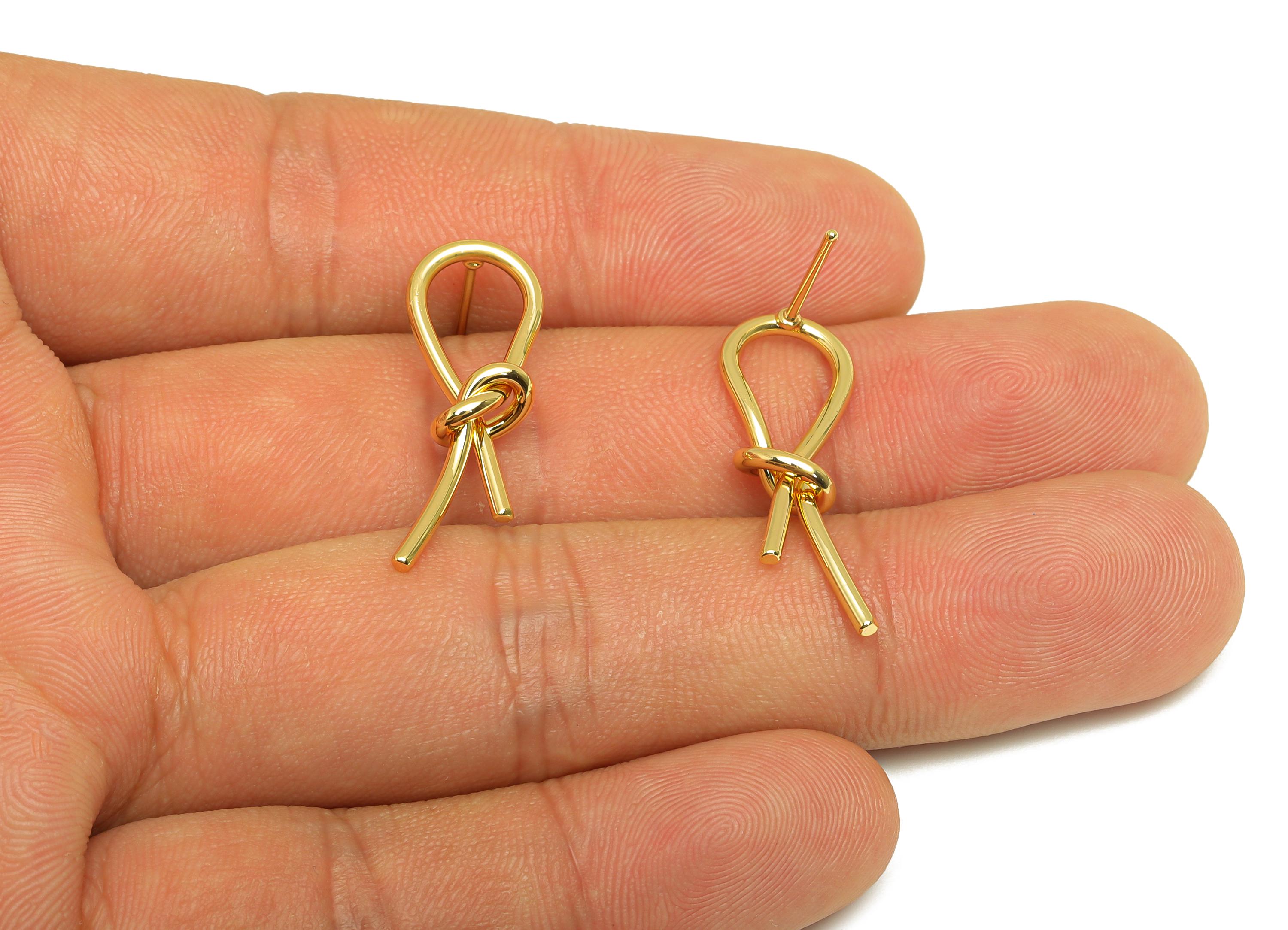 Brass Knot Earring Stud - Brass Wire Earring Stud - Gold Wire Knot Earring Stud - 18K Real Gold Plating - 27.93x 9.53x1.3mm - RGP7912 - DOMEDBAZAAR