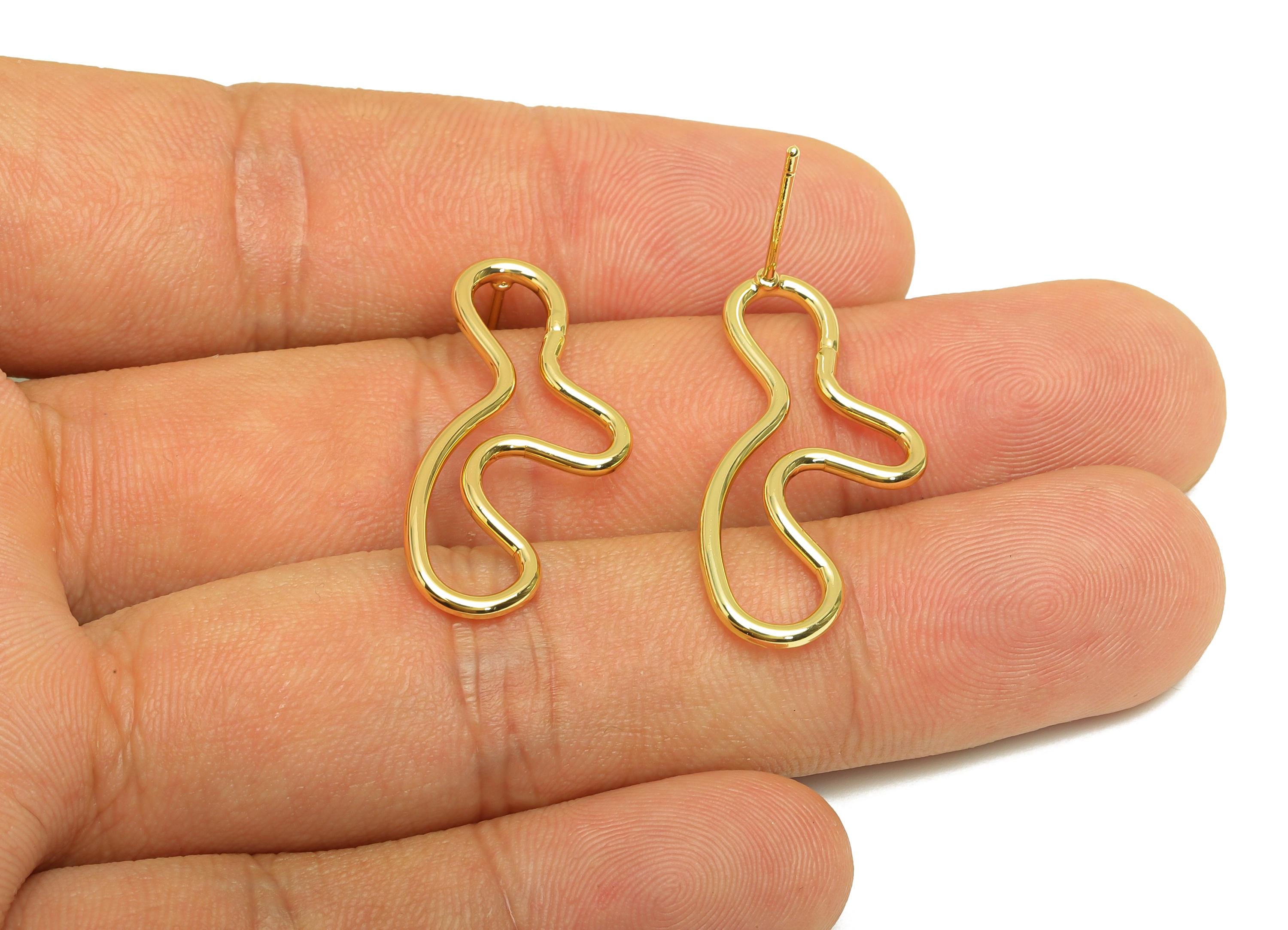 Brass Wire Earring Stud - Brass Wire Abstract Earring Stud - Gold Irregular Earring Stud - 18K Real Gold Plating - 30.33x13.5x1mm - RGP7913 - DOMEDBAZAAR