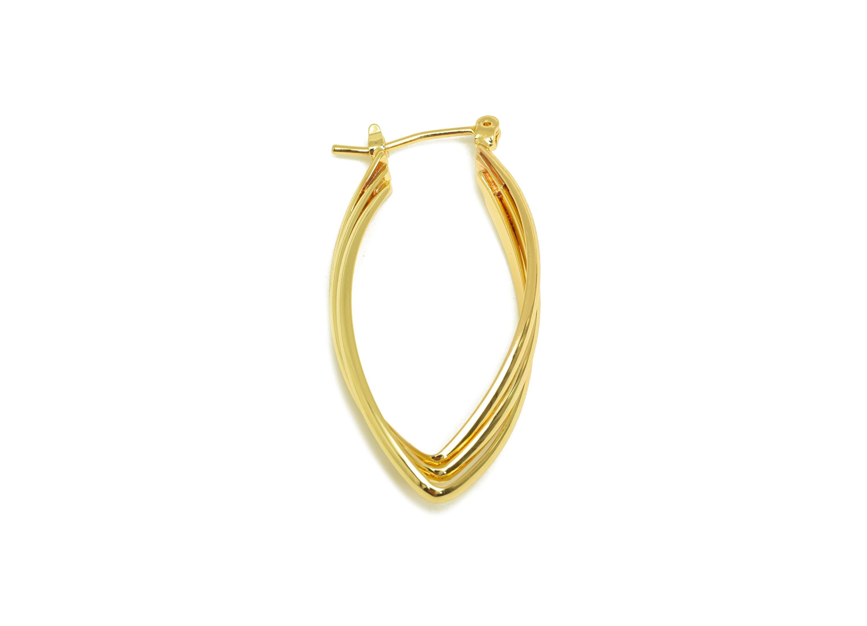 Brass Hoop Earring - Brass Marquise Hinged Back Earring - Textured Hinged Pentagon Earring - 18K Real Gold Plating - 38x18.86x2mm - RGP7883 - DOMEDBAZAAR