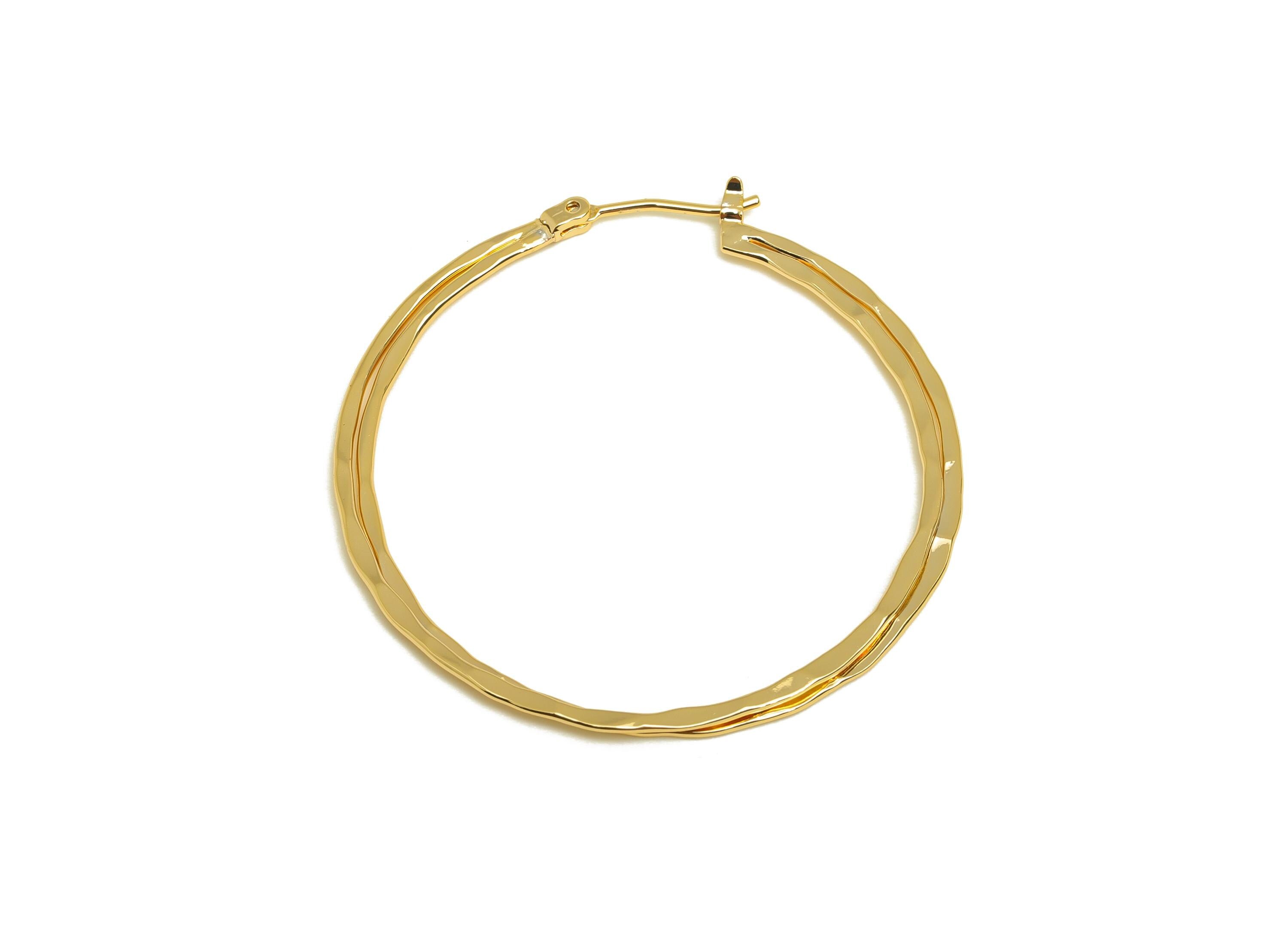 Brass Hoop Earring - Brass Round Hinged Back Earring - Textured Hinged Back Hoop Earring - 18K Real Gold Plating - 41x40x0.73mm - RGP7890 - DOMEDBAZAAR