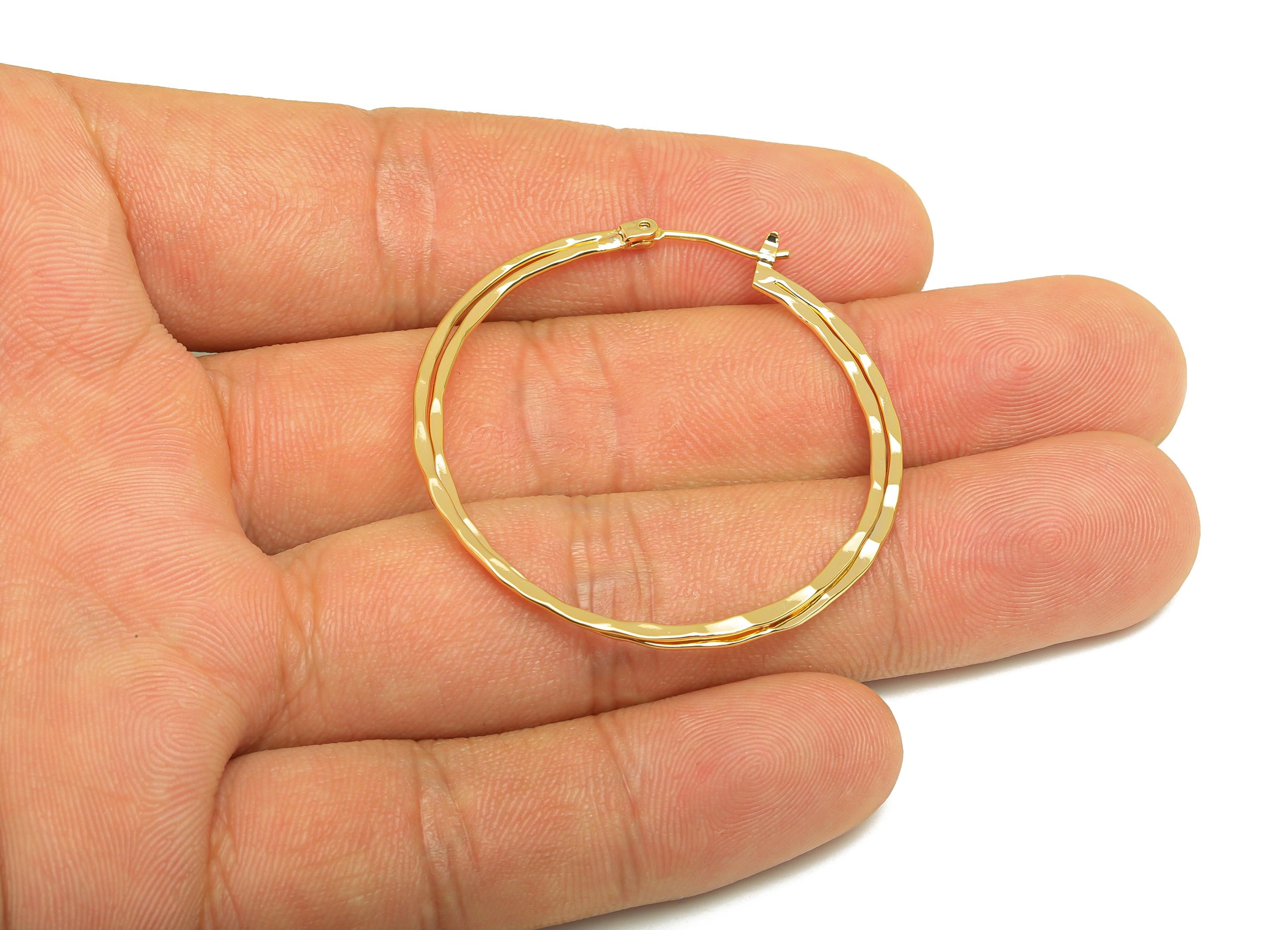 Brass Hoop Earring - Brass Round Hinged Back Earring - Textured Hinged Back Hoop Earring - 18K Real Gold Plating - 41x40x0.73mm - RGP7890 - DOMEDBAZAAR