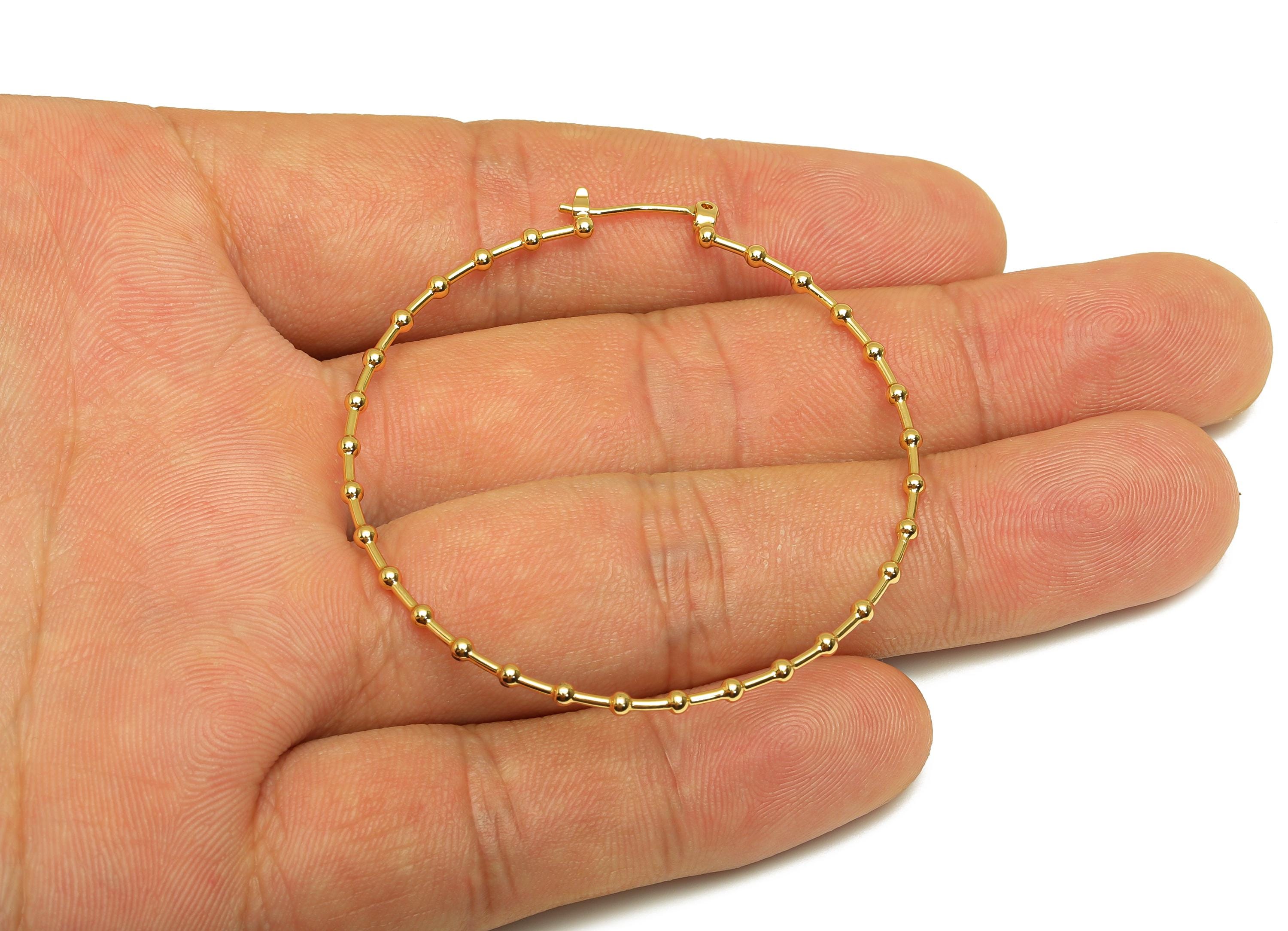 Brass Bead Hoop Earring - Brass Round Hinged Back Earring - Brass Hinged Back Hoop Earring - 18K Real Gold Plating - 50x49x1.8mm - RGP7894 - DOMEDBAZAAR