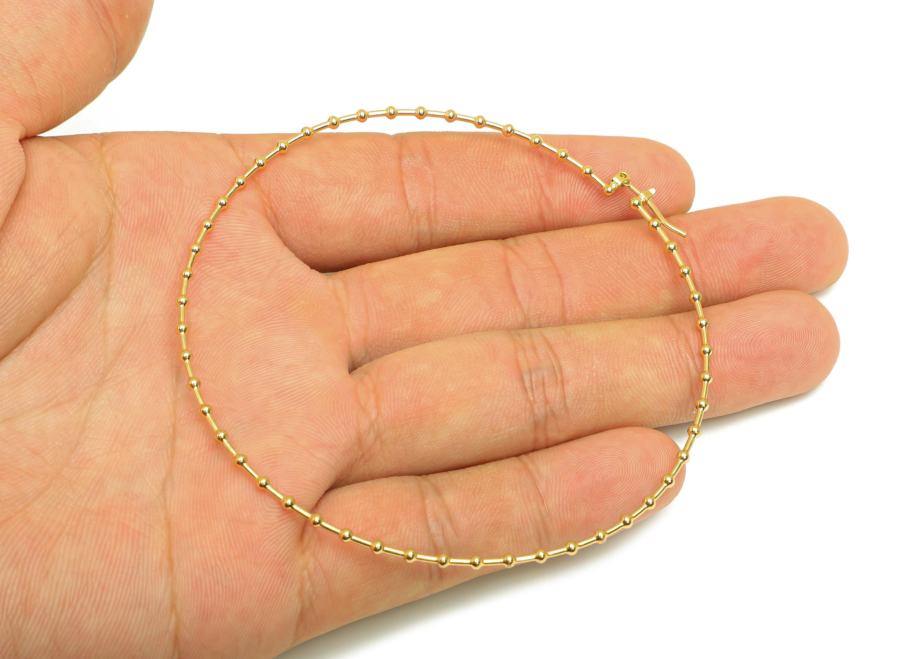 Brass Bead Hoop Earring - Brass Large Round Hinged Back Earring - Brass Hinged Back Hoop Earring - 18K Real Gold Plating - 81x80x1mm-RGP7893 - DOMEDBAZAAR
