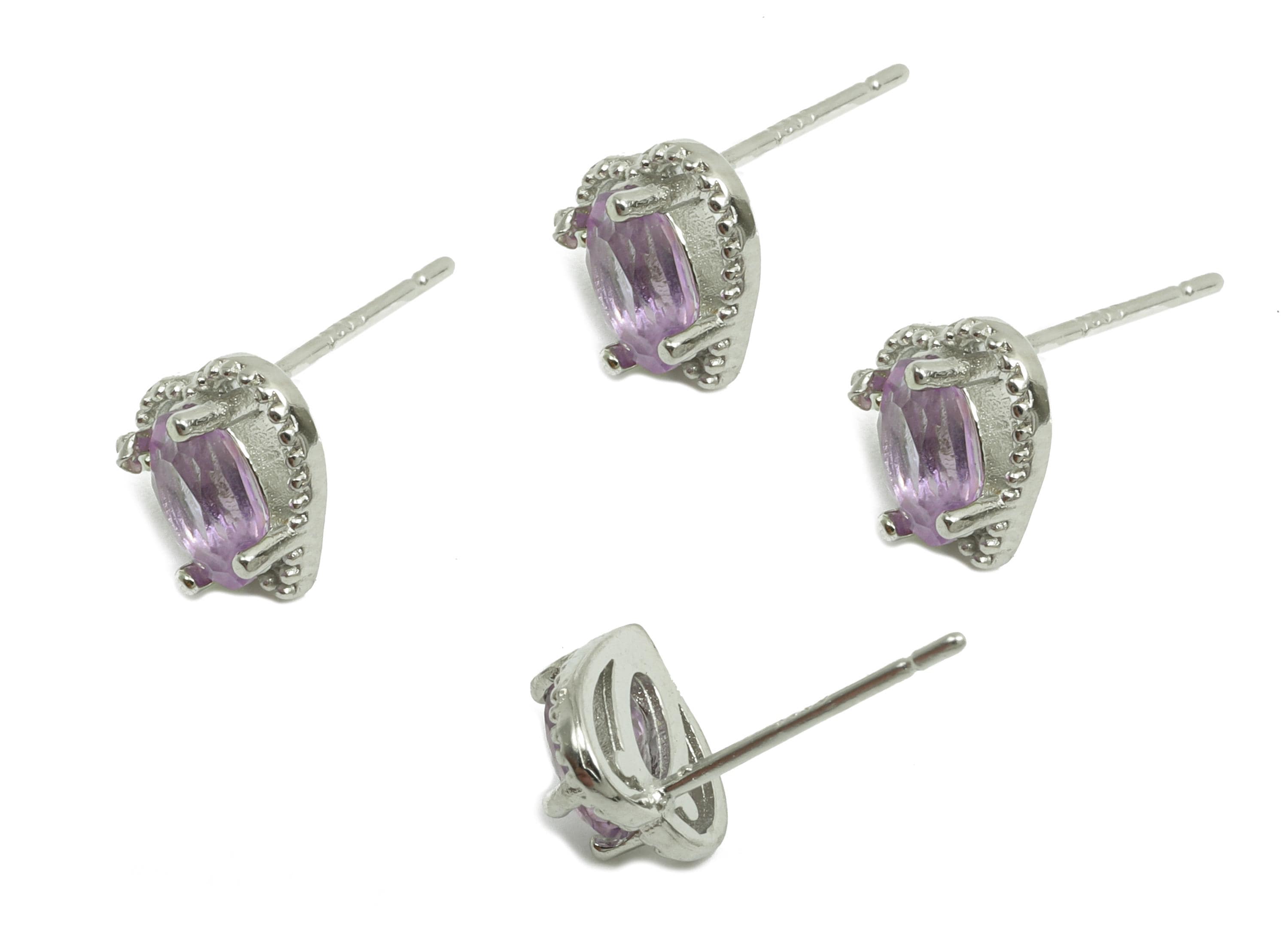 Brass Amethyst Earring Post - Brass Purple Oval Earring Stud - 925 Silver Stud Earring Post  - Silver Tone Plating - 15x7x0.72mm - RGP7248 - DOMEDBAZAAR