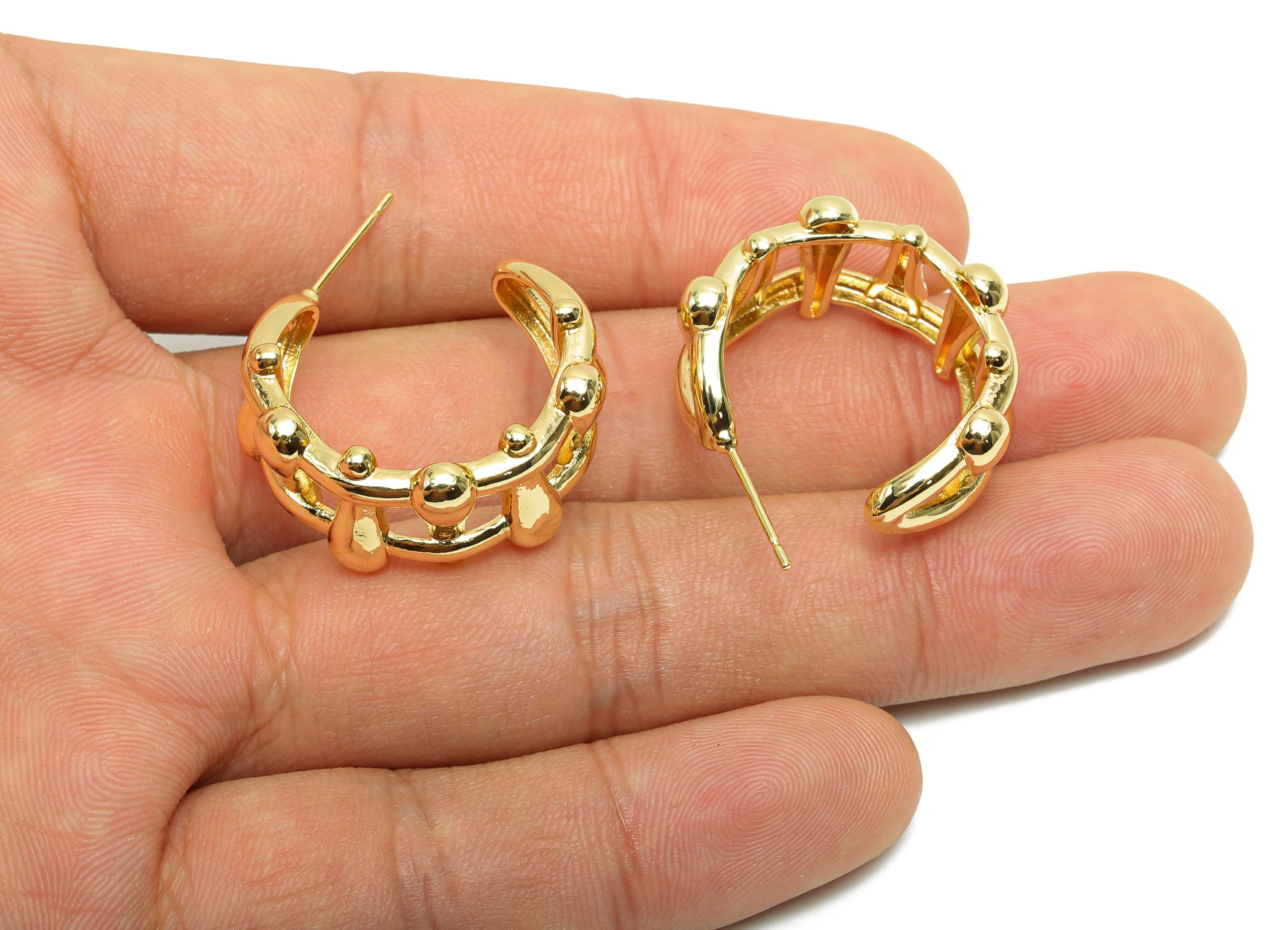 Brass Hoop Earring Post - Brass Hoop C Earring Stud - Open Hoop Earring Post  - Gold Jewelry - 18K Real Gold Plating - 25x25x11mm - RGP7758 - DOMEDBAZAAR