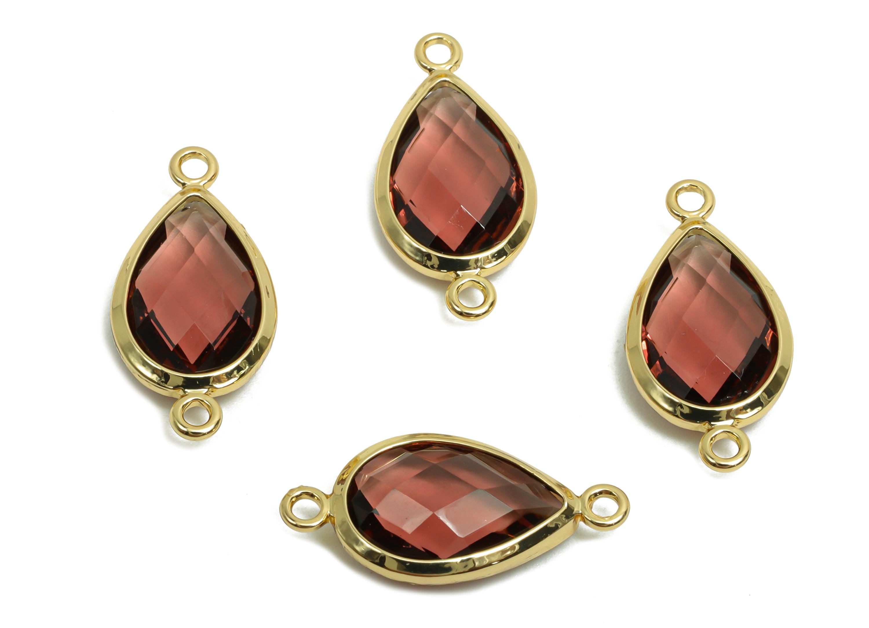 Brass Teardrop Connector - Brass Faceted Glass Earring Charm - Medium purple Glass Connector - 18K Real Gold Plated - 19x9x4mm - RGP6920S - DOMEDBAZAAR