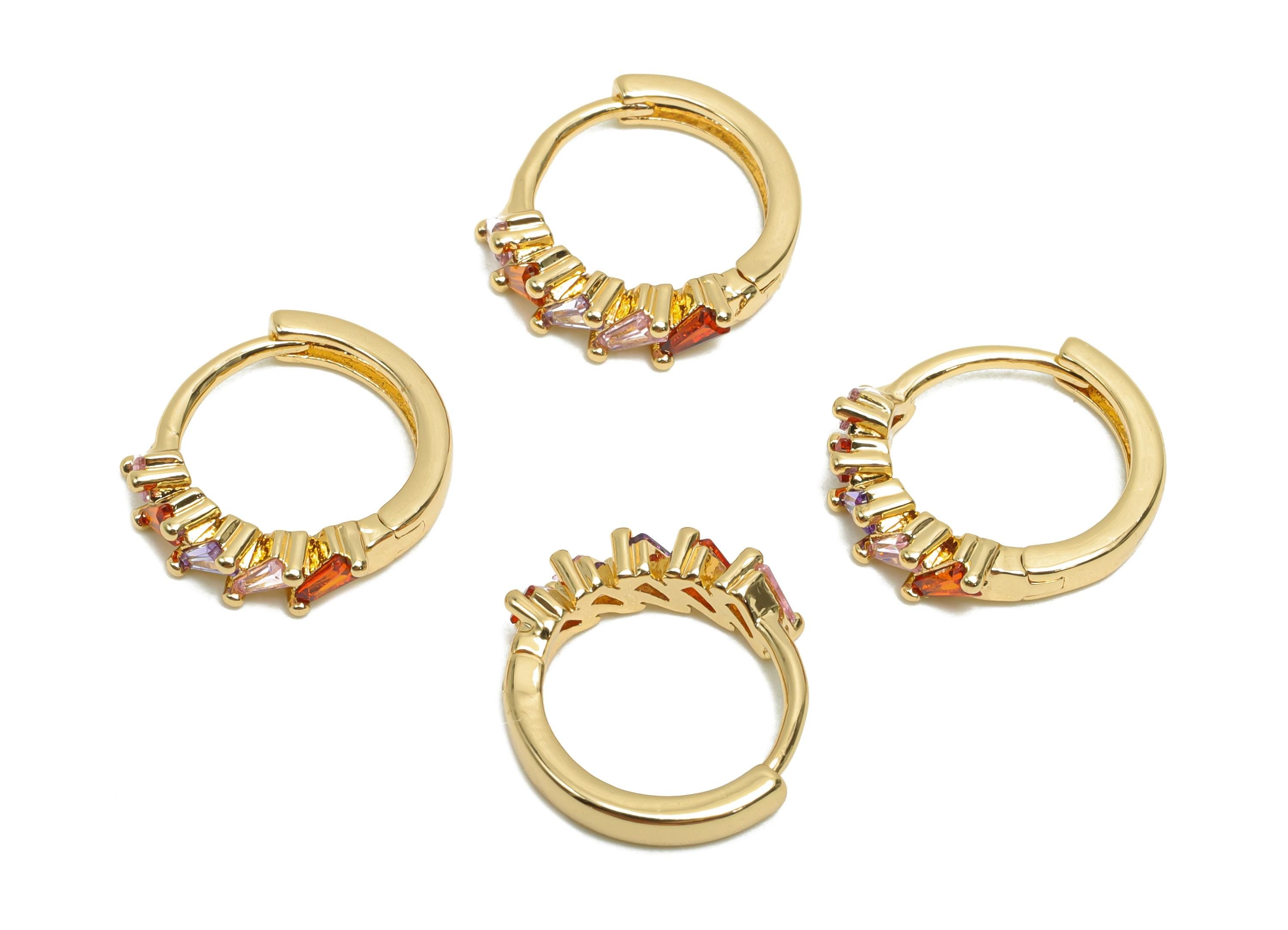 Brass CZ Hoop Earring - Brass Huggie Hoop Earring - Zircon Hoop Earring - Gold Jewelry - 18K Real Gold Plating - 15x13.34x3.53mm - RGP7125 - DOMEDBAZAAR