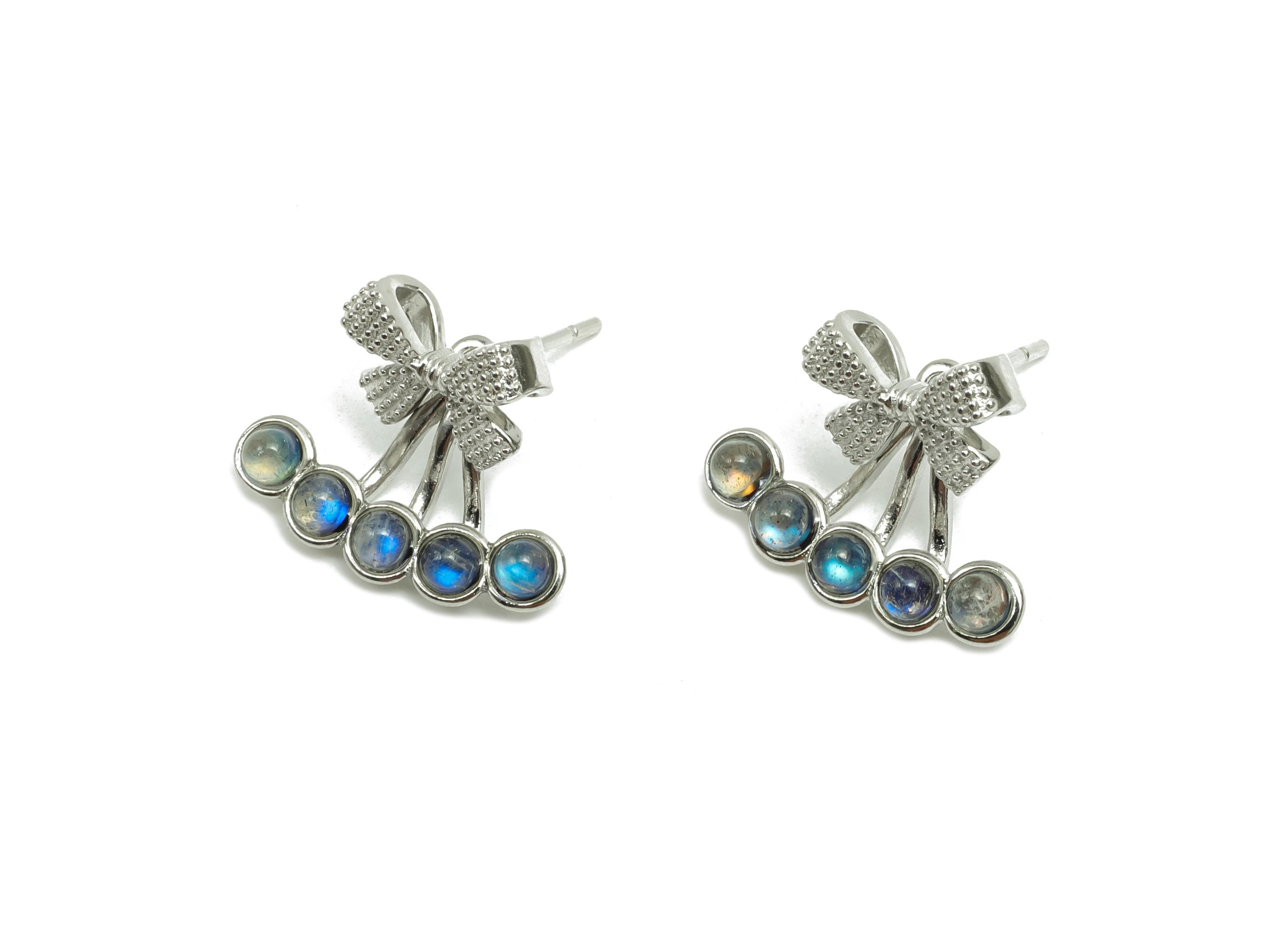 Brass Gray Moonlight Earring Stud  - Bow Cherry Earring Post - Silver Earring Stud - Gift For Her - Silver Tone Plating -14x16x1mm - RGP7268 - DOMEDBAZAAR