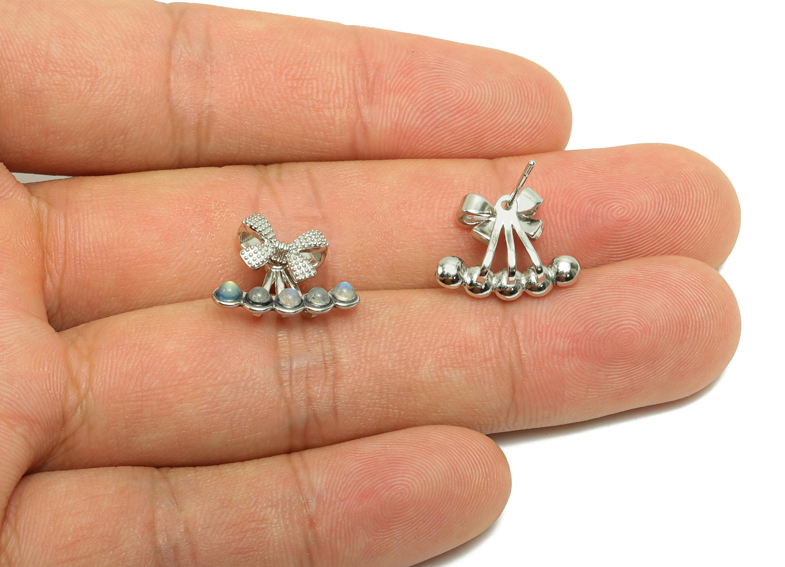 Brass Gray Moonlight Earring Stud  - Bow Cherry Earring Post - Silver Earring Stud - Gift For Her - Silver Tone Plating -14x16x1mm - RGP7268 - DOMEDBAZAAR