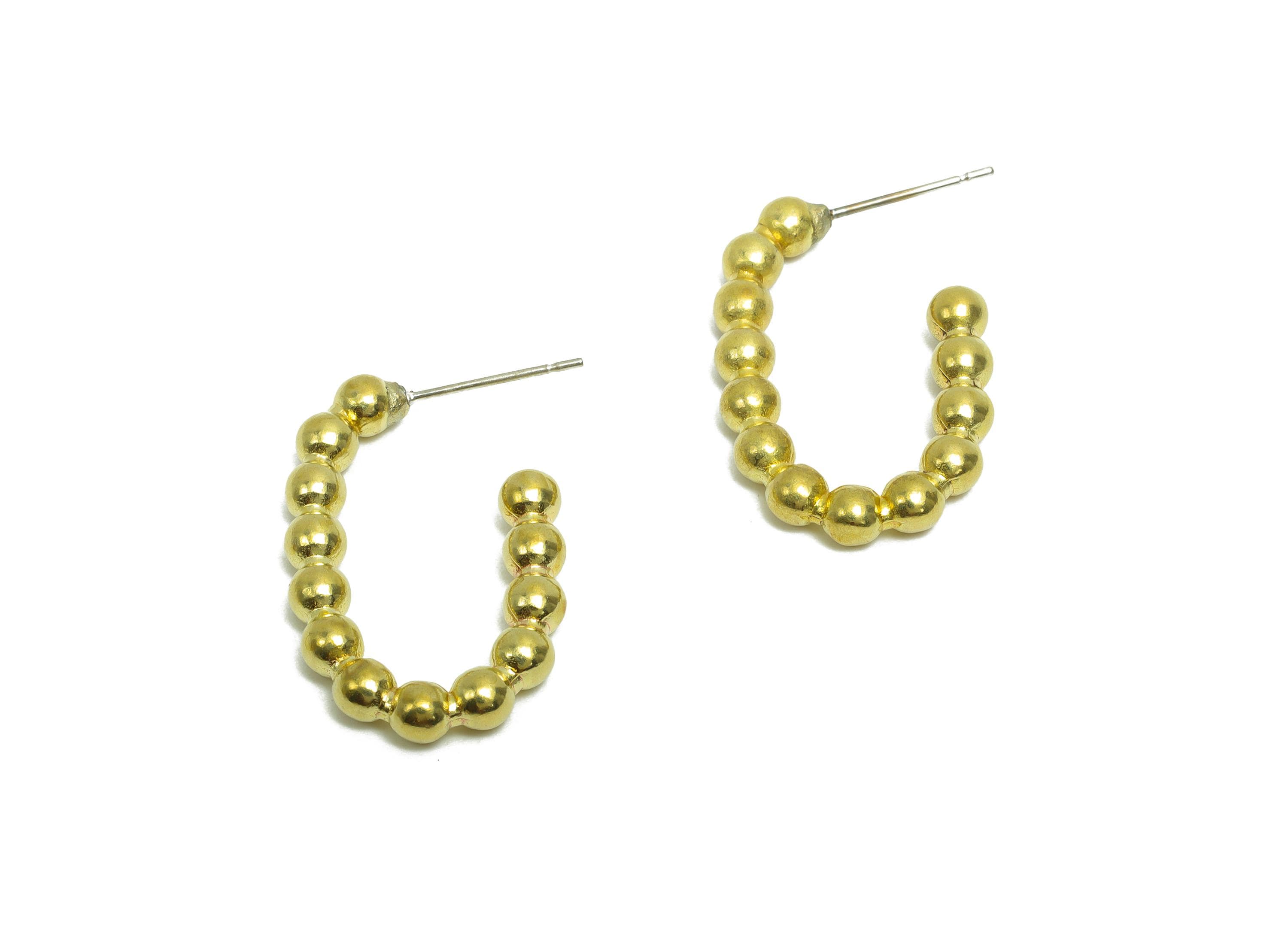 Brass Beaded  Hoop Earring Stud - Raw Brass Open Hoop Earring Post - Brass Geometry Hoop Post- For Woman - 27x17.6x3.9mm - PP10059 - DOMEDBAZAAR