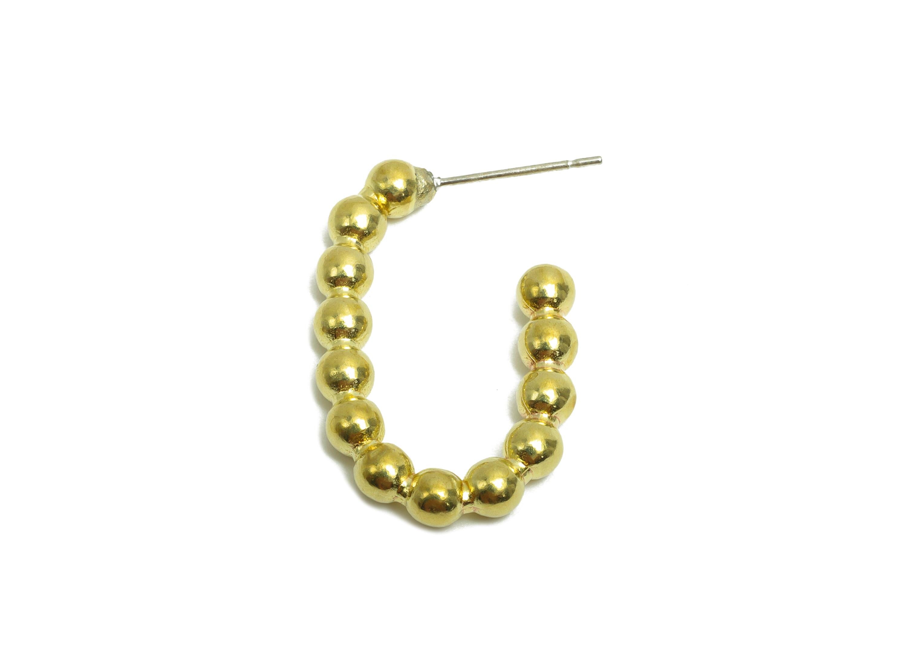 Brass Beaded  Hoop Earring Stud - Raw Brass Open Hoop Earring Post - Brass Geometry Hoop Post- For Woman - 27x17.6x3.9mm - PP10059 - DOMEDBAZAAR