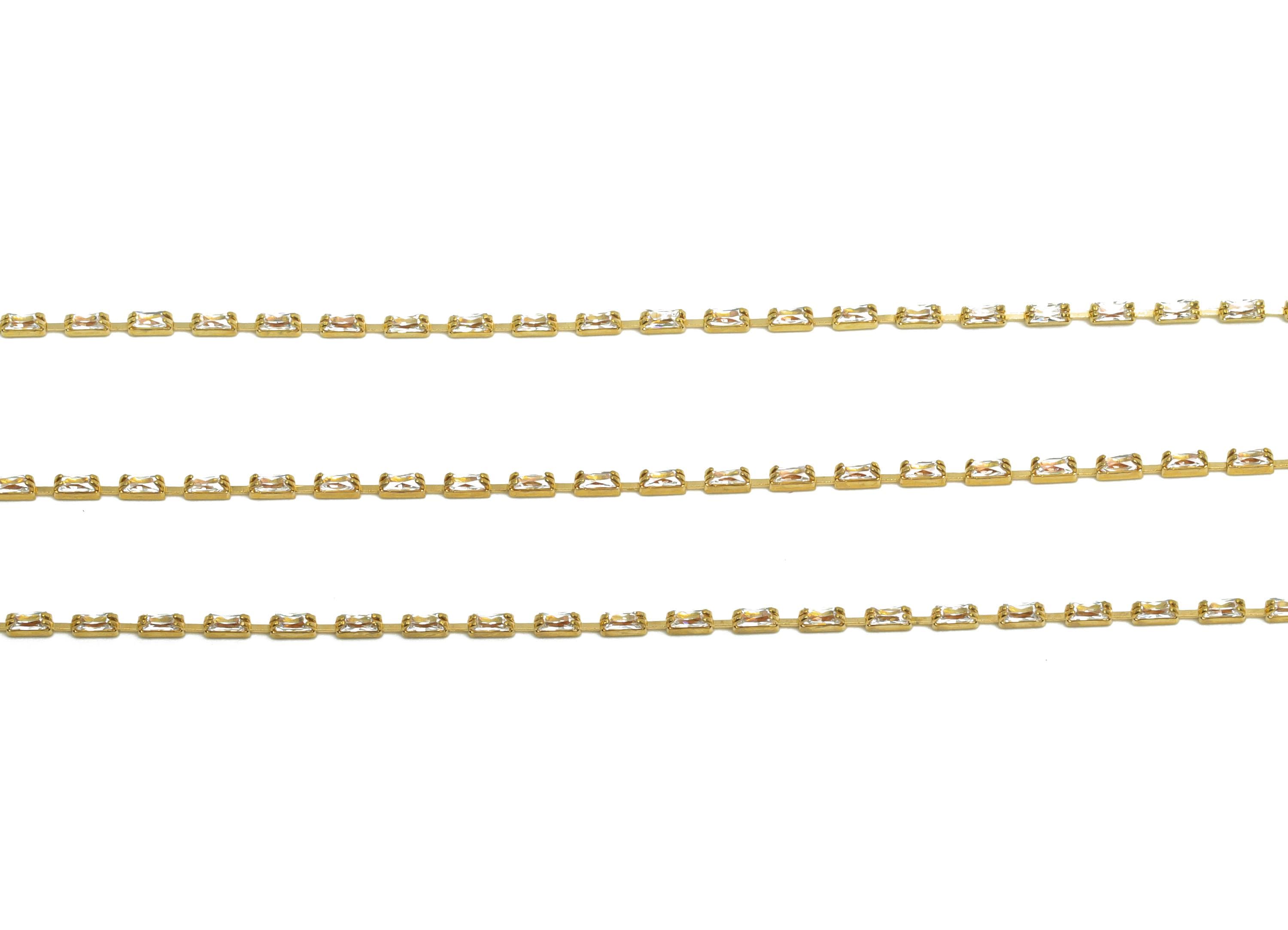 1*2mm Rectangular Chain - Brass Cubic Zircon Irregular Chain - White Oblique Claw Chain - 18K Real Gold Plating - 21x21x1mm - RGP6917R - DOMEDBAZAAR