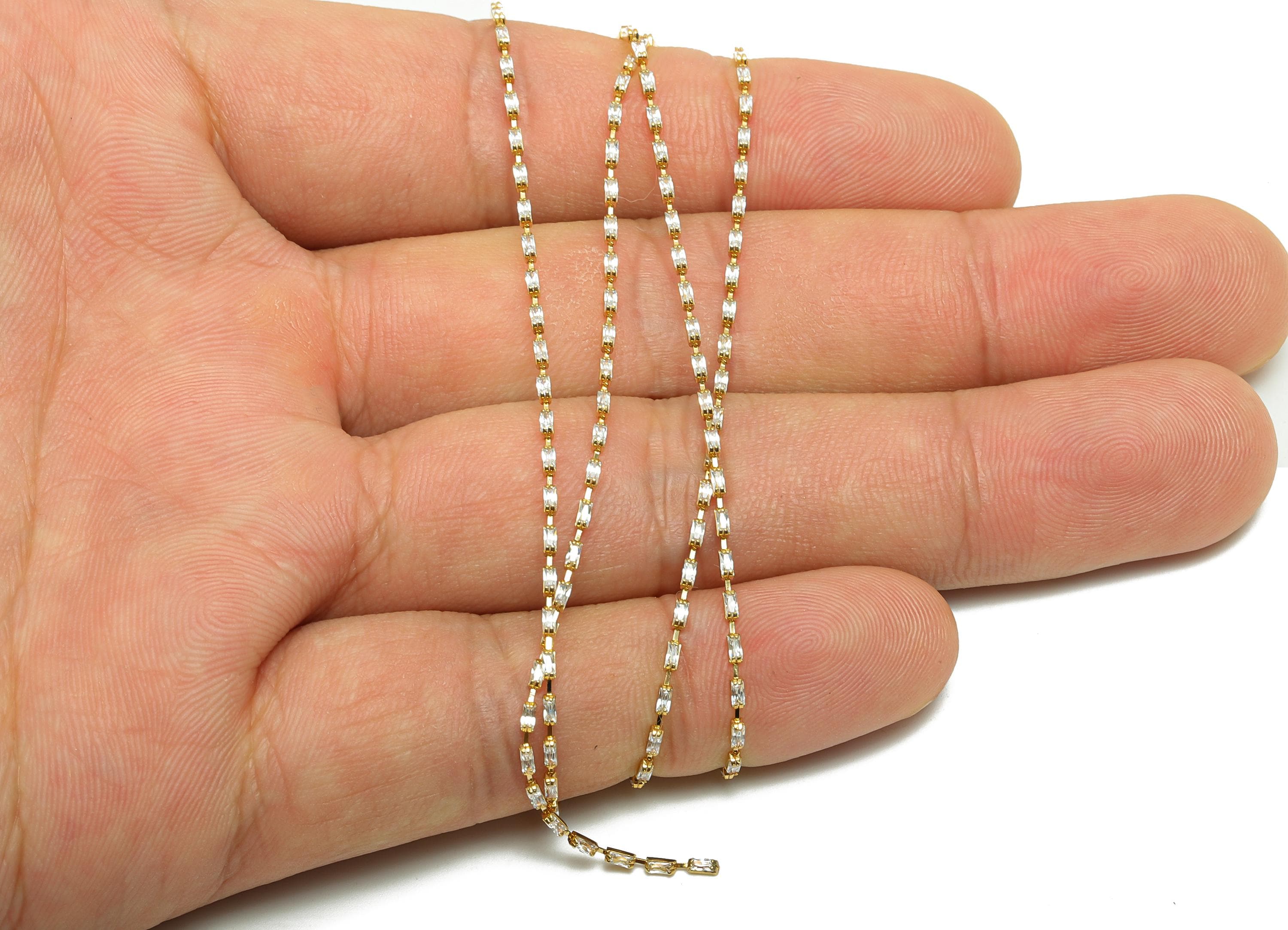 1*2mm Rectangular Chain - Brass Cubic Zircon Irregular Chain - White Oblique Claw Chain - 18K Real Gold Plating - 21x21x1mm - RGP6917R - DOMEDBAZAAR