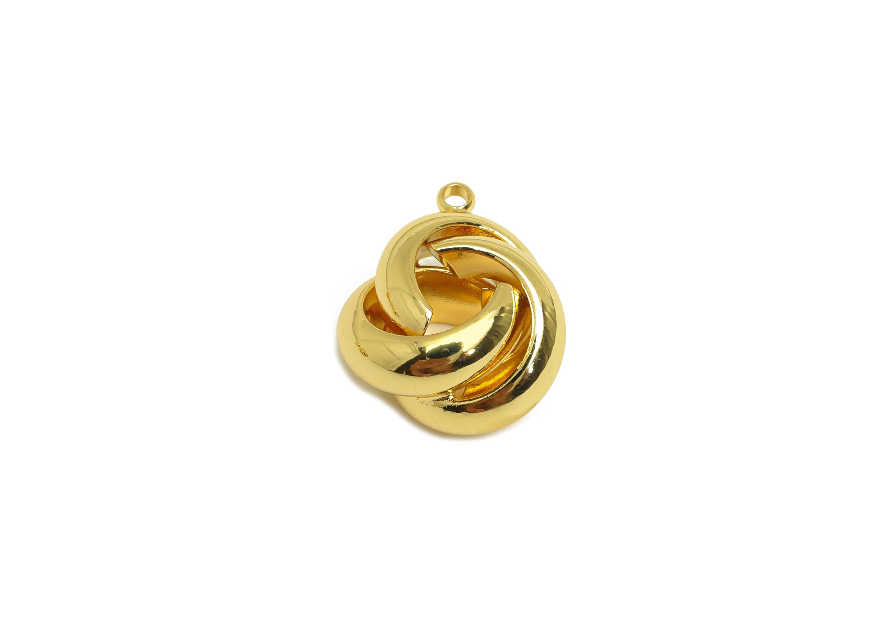 Brass Interwoven Earring Charm - Brass Woven Ring Earring Charm - Twisted Ball Pendant - 18K Real Gold Plating - 16.67x13.35x9mm - RGP7880 - DOMEDBAZAAR