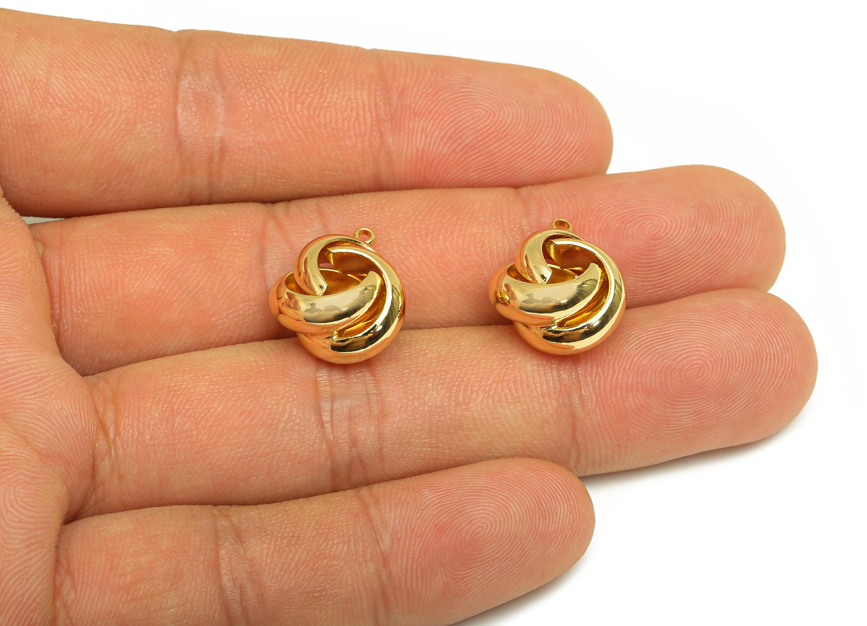 Brass Interwoven Earring Charm - Brass Woven Ring Earring Charm - Twisted Ball Pendant - 18K Real Gold Plating - 16.67x13.35x9mm - RGP7880 - DOMEDBAZAAR