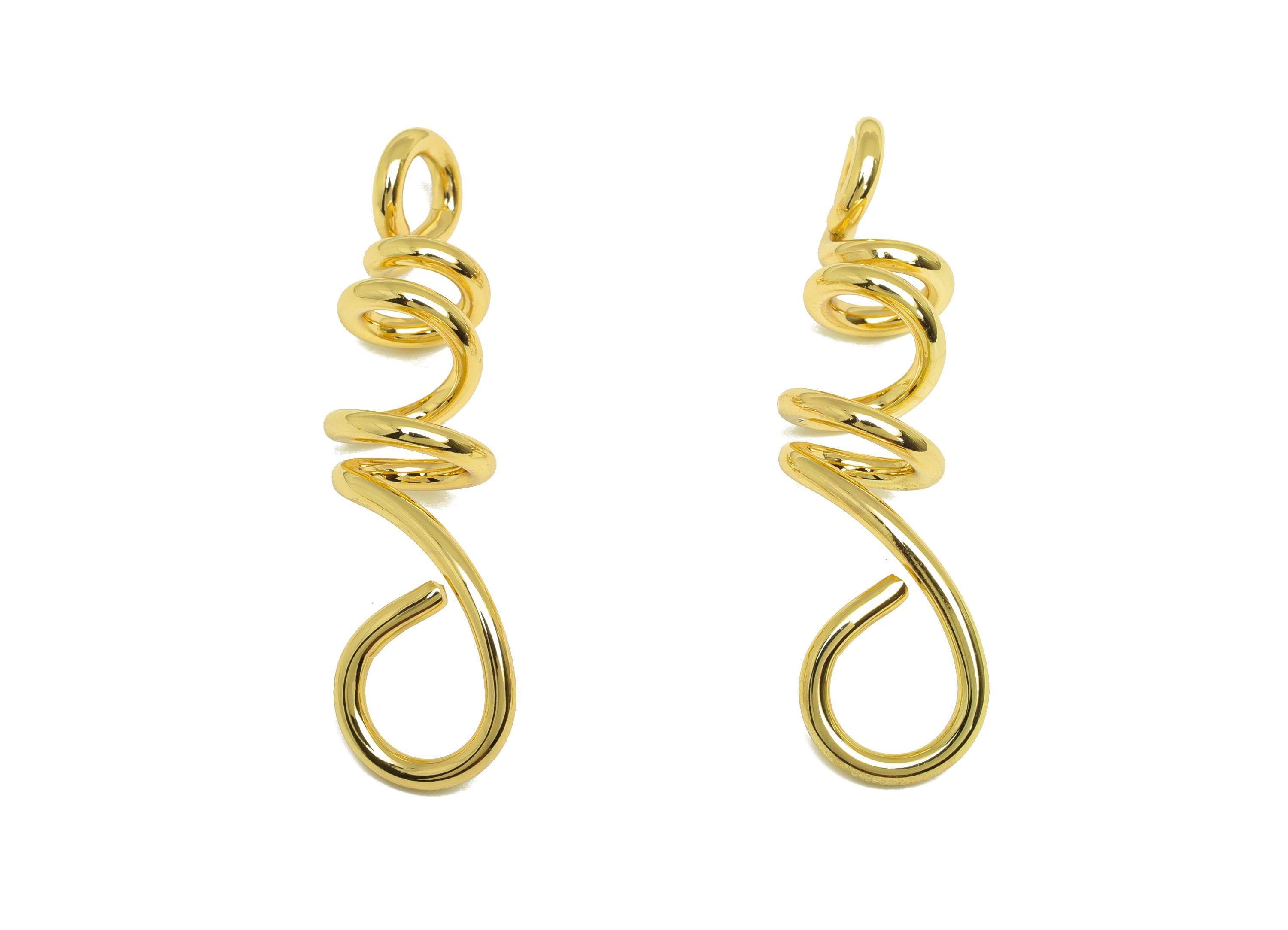 Brass Spiral Wire Earring Charm - Brass Bent Earring Charm - Spring Twine Earring Charm - 18K Real Gold Plating - 43.97x10x1.59mm - RGP7892 - DOMEDBAZAAR