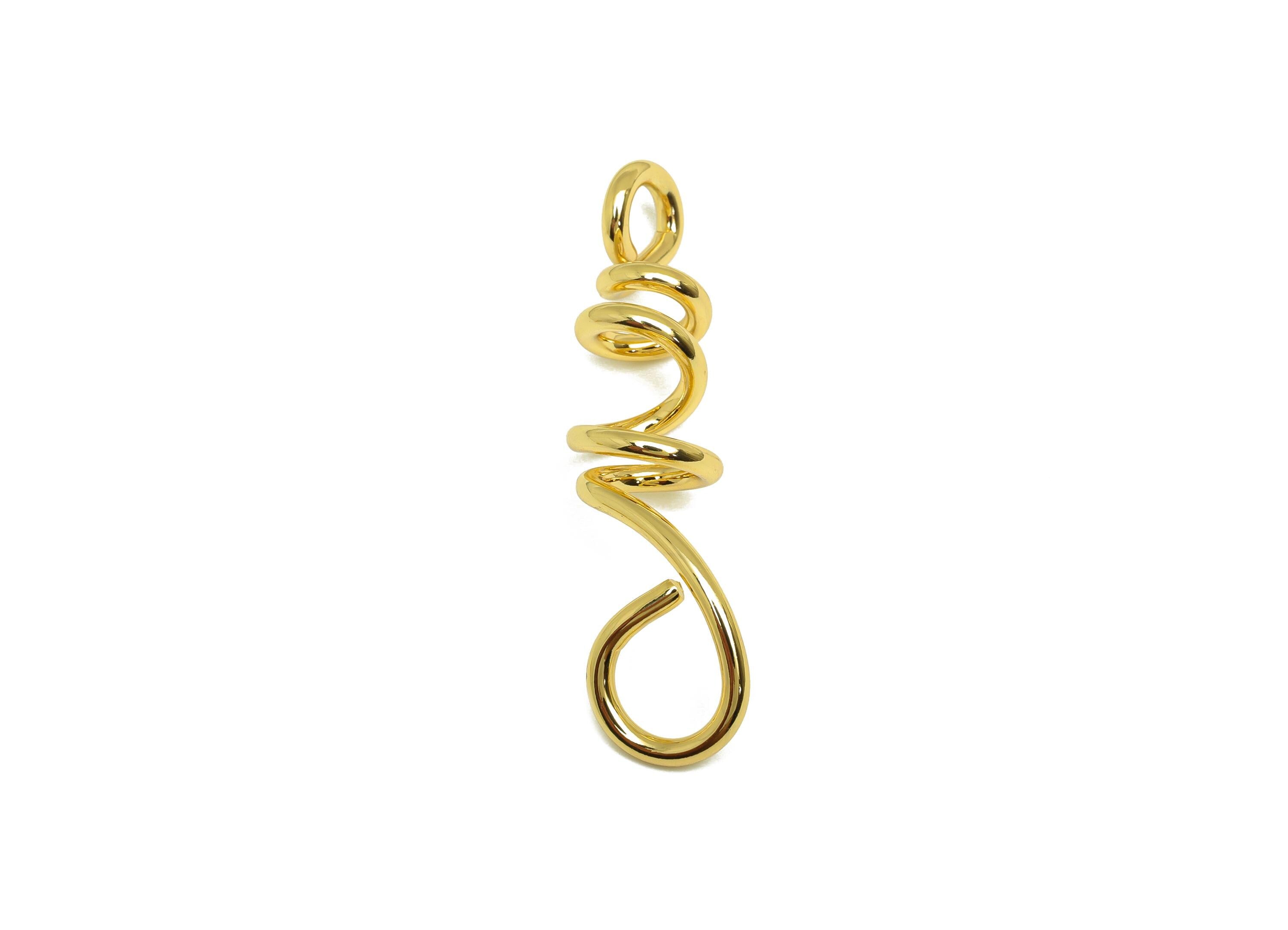 Brass Spiral Wire Earring Charm - Brass Bent Earring Charm - Spring Twine Earring Charm - 18K Real Gold Plating - 43.97x10x1.59mm - RGP7892 - DOMEDBAZAAR
