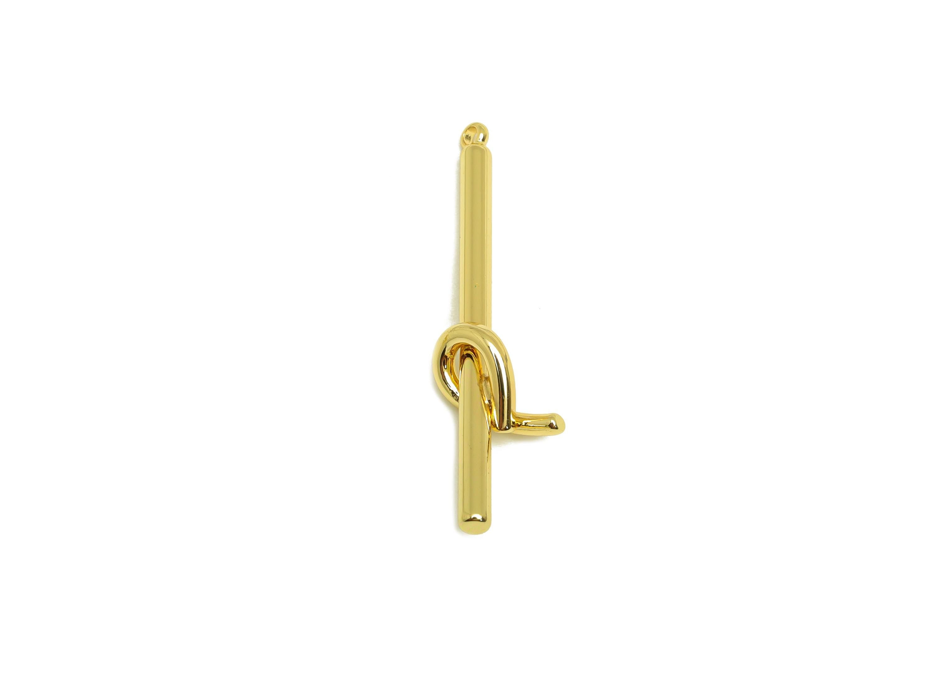 Brass Knot Long Bar Charm - Brass Knot Wire Earring Charm - Brass Stick Knot Earring Charm - 18K Real Gold Plating - 37.28x10x2mm - RGP7885 - DOMEDBAZAAR