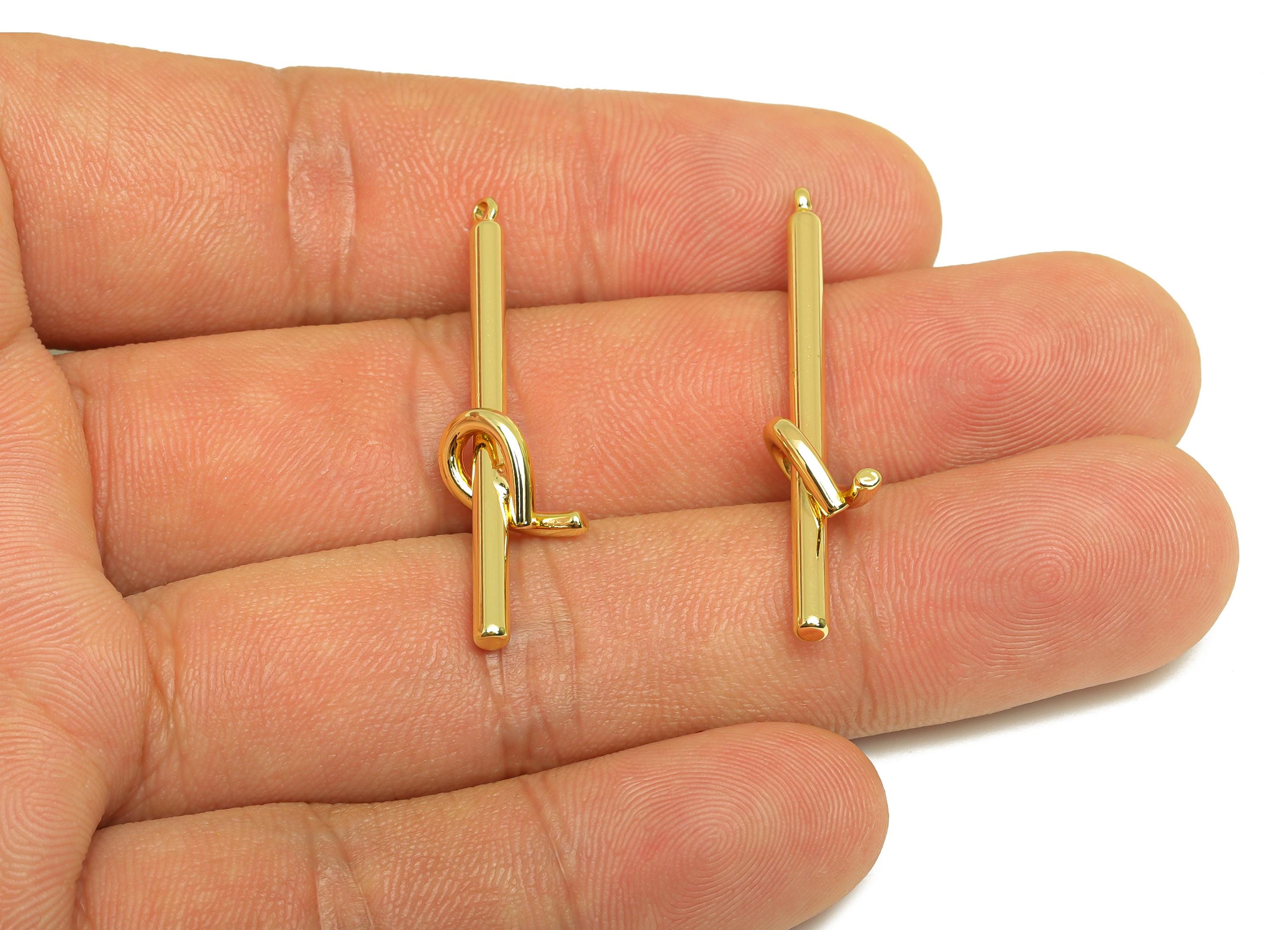 Brass Knot Long Bar Charm - Brass Knot Wire Earring Charm - Brass Stick Knot Earring Charm - 18K Real Gold Plating - 37.28x10x2mm - RGP7885 - DOMEDBAZAAR