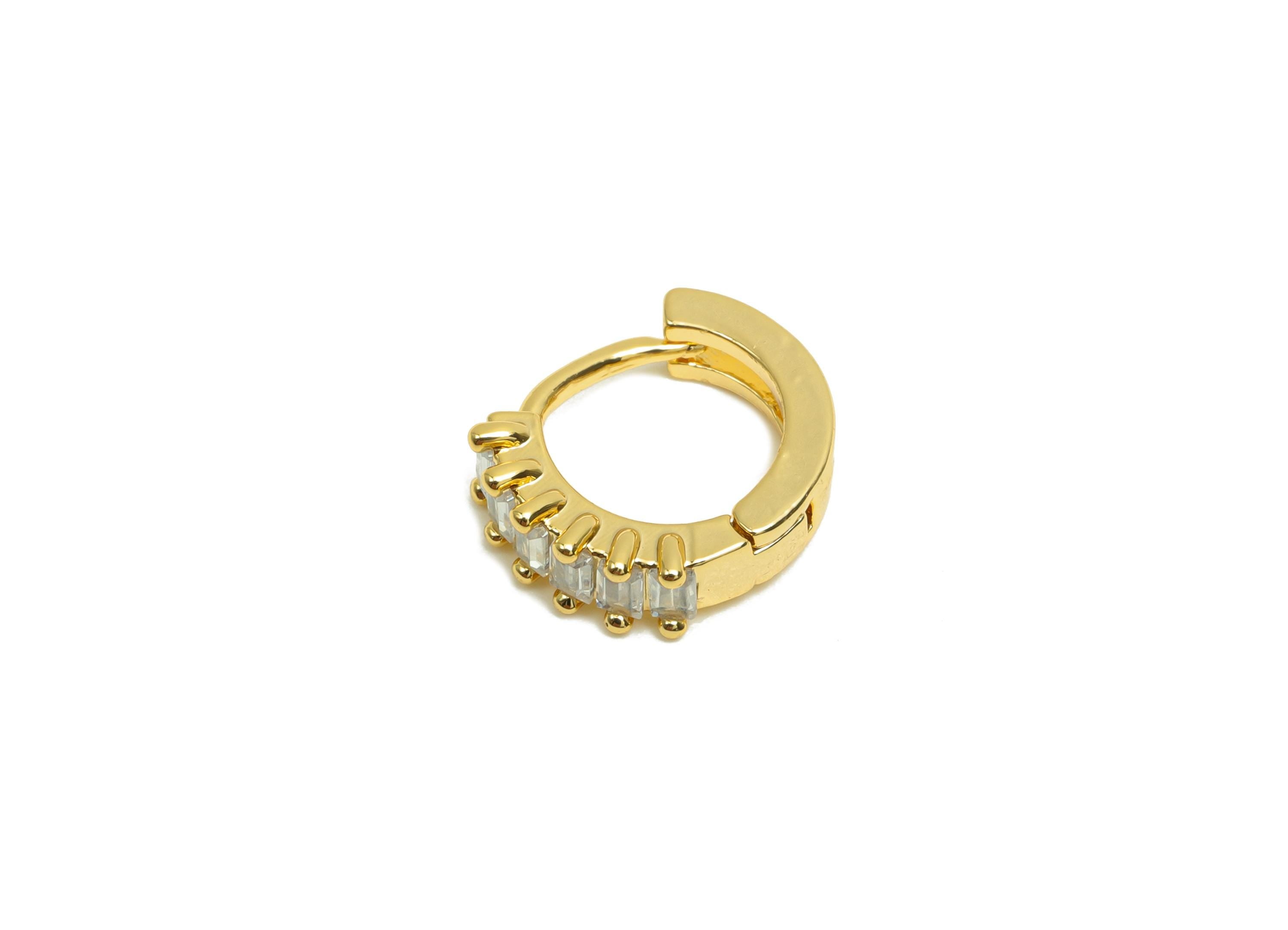 Brass Hoop Earring - Hoop Huggie Earring - For Her - Zircon Clasp Earring - Gold Jewelry - 18K Real Gold Plating - 10x11x2mm - RGP8317 - DOMEDBAZAAR
