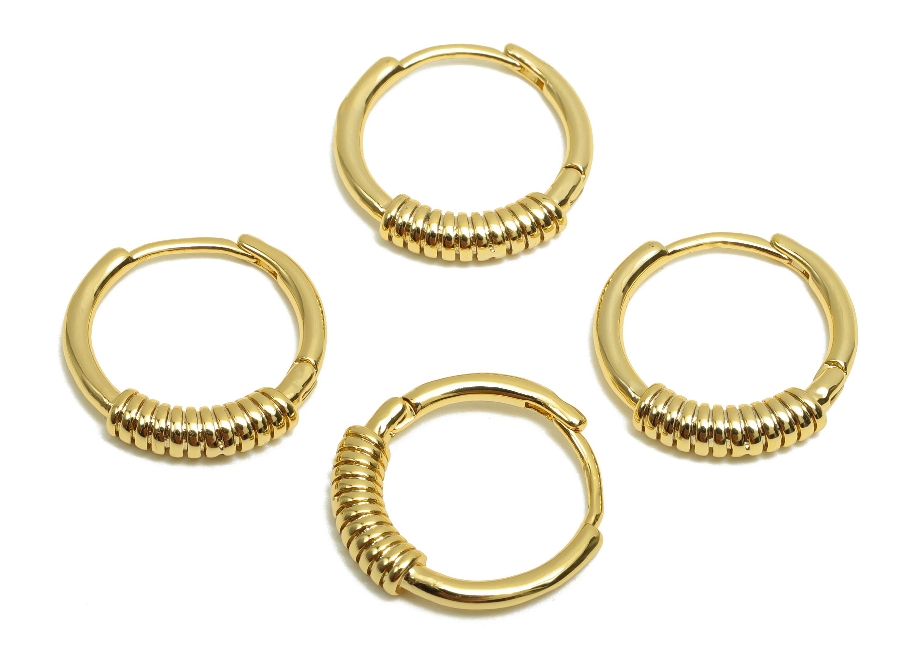 Brass Spring Hoop Earring - Brass Hoop Huggie Earring - Gold Jewelry Clasp Earring - For Her - 18K Real Gold Plating - 14x14x8mm - RGP8291 - DOMEDBAZAAR