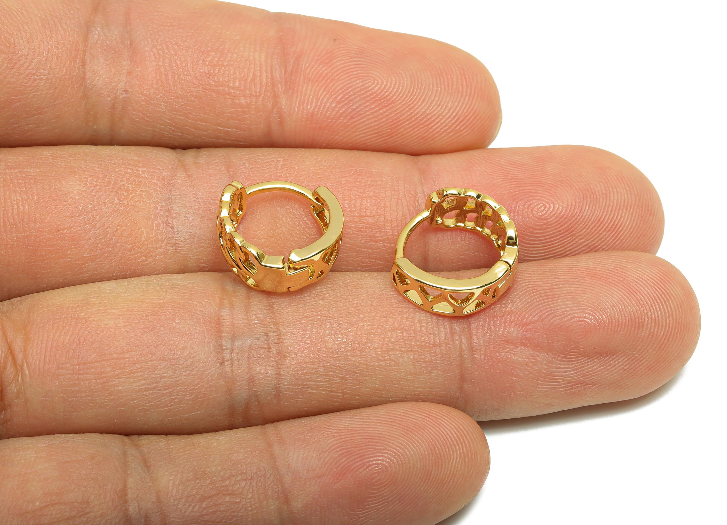 Brass Hoop Earring - Brass Hoop Huggie Earring - Hollow Clasp Earring - Gold Jewelry - For Her - 18K Real Gold Plating - 13x6x1mm - RGP8289 - DOMEDBAZAAR