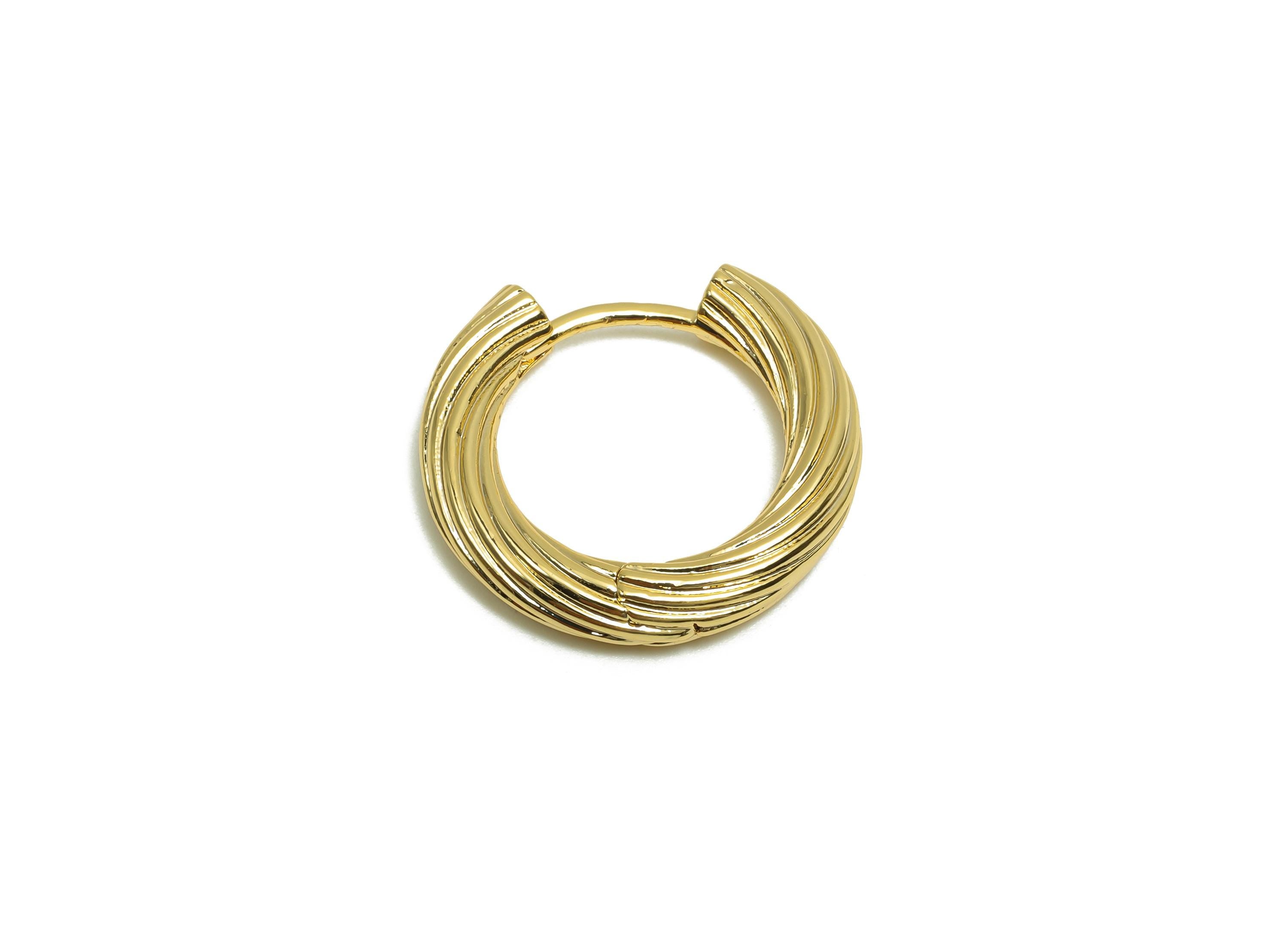 Brass Huggie Hoop Earring - For Women's Earring - Brass Textured Hoop Clasp Earring - 18K Real Gold Plating - 19.51x21.53x4.07mm - RGP8301 - DOMEDBAZAAR