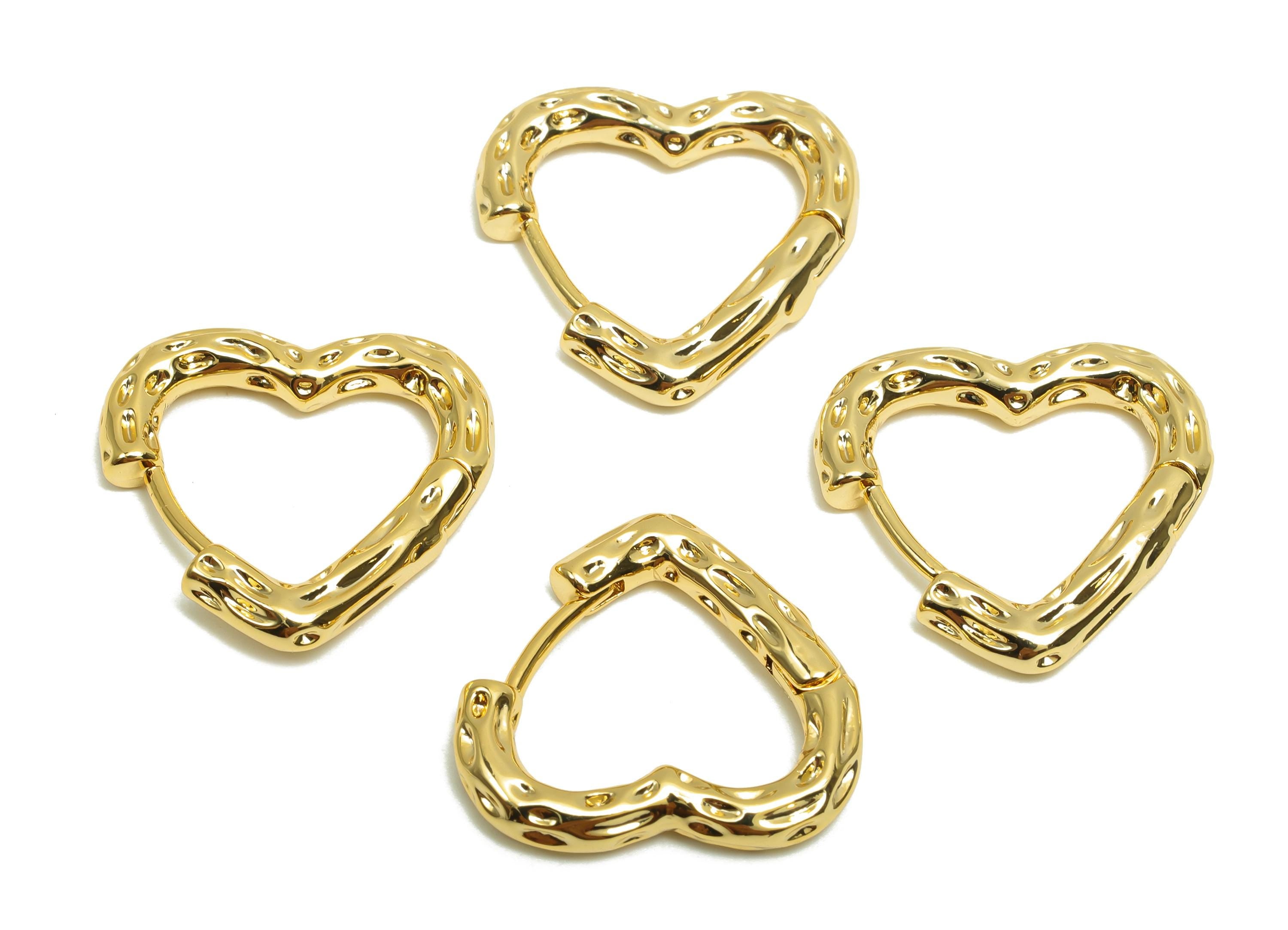 Brass Huggie Hoop Earring - Minimalist Gift For Her - Textured Heart Hoop Clasp Earring - 18K Real Gold Plating - 17.97x18x3mm - RGP8308 - DOMEDBAZAAR