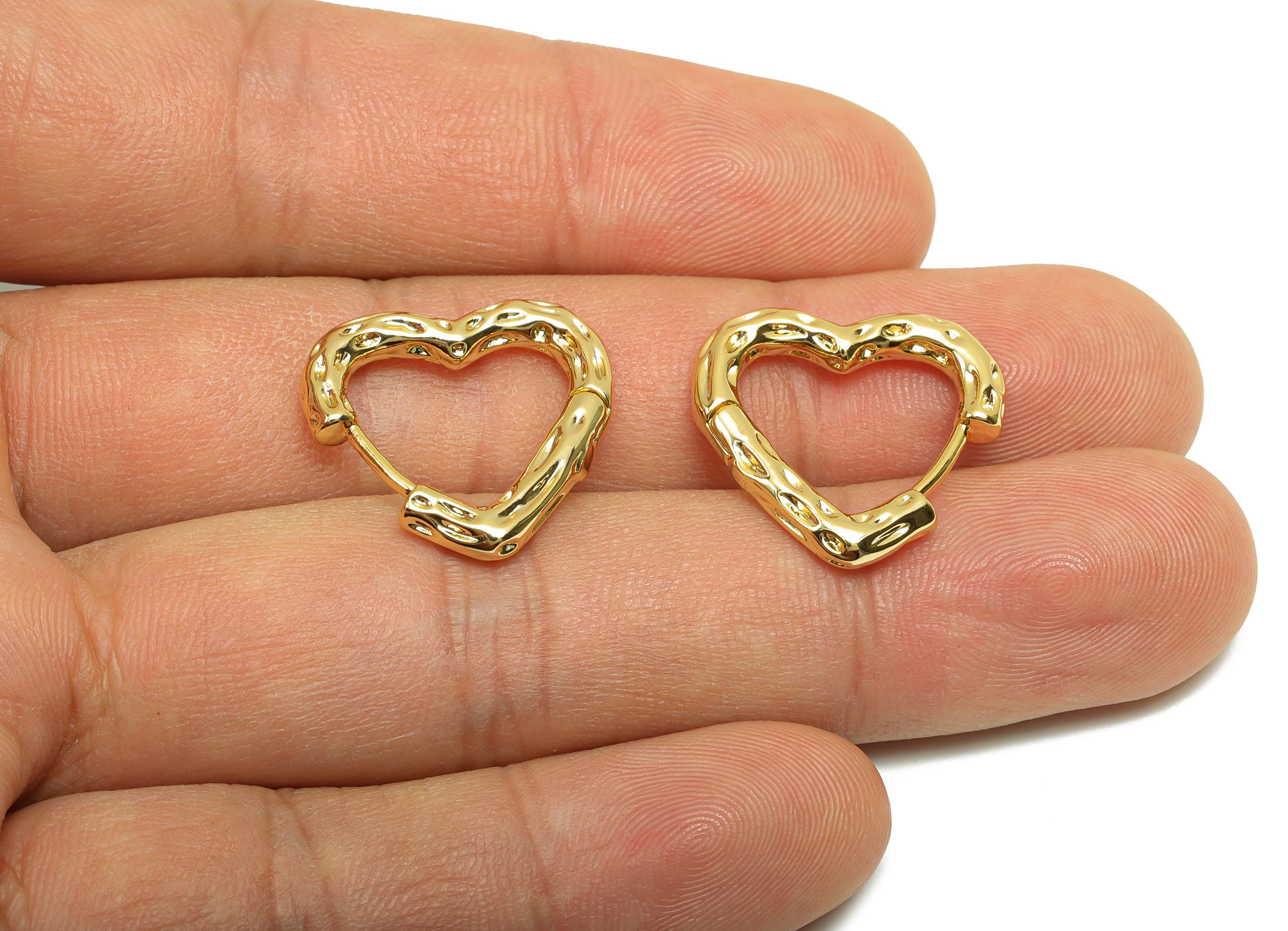 Brass Huggie Hoop Earring - Minimalist Gift For Her - Textured Heart Hoop Clasp Earring - 18K Real Gold Plating - 17.97x18x3mm - RGP8308 - DOMEDBAZAAR