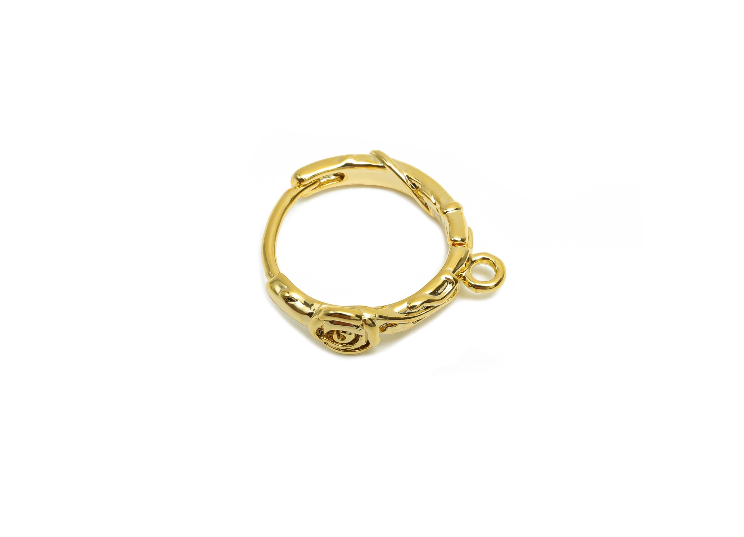Brass Huggie Hoop Earring - For Women - Rose Hoop Clasp Earring With Loop - Valentine's Day - 18K Real Gold Plating - 15x14x2mm - RGP8299 - DOMEDBAZAAR