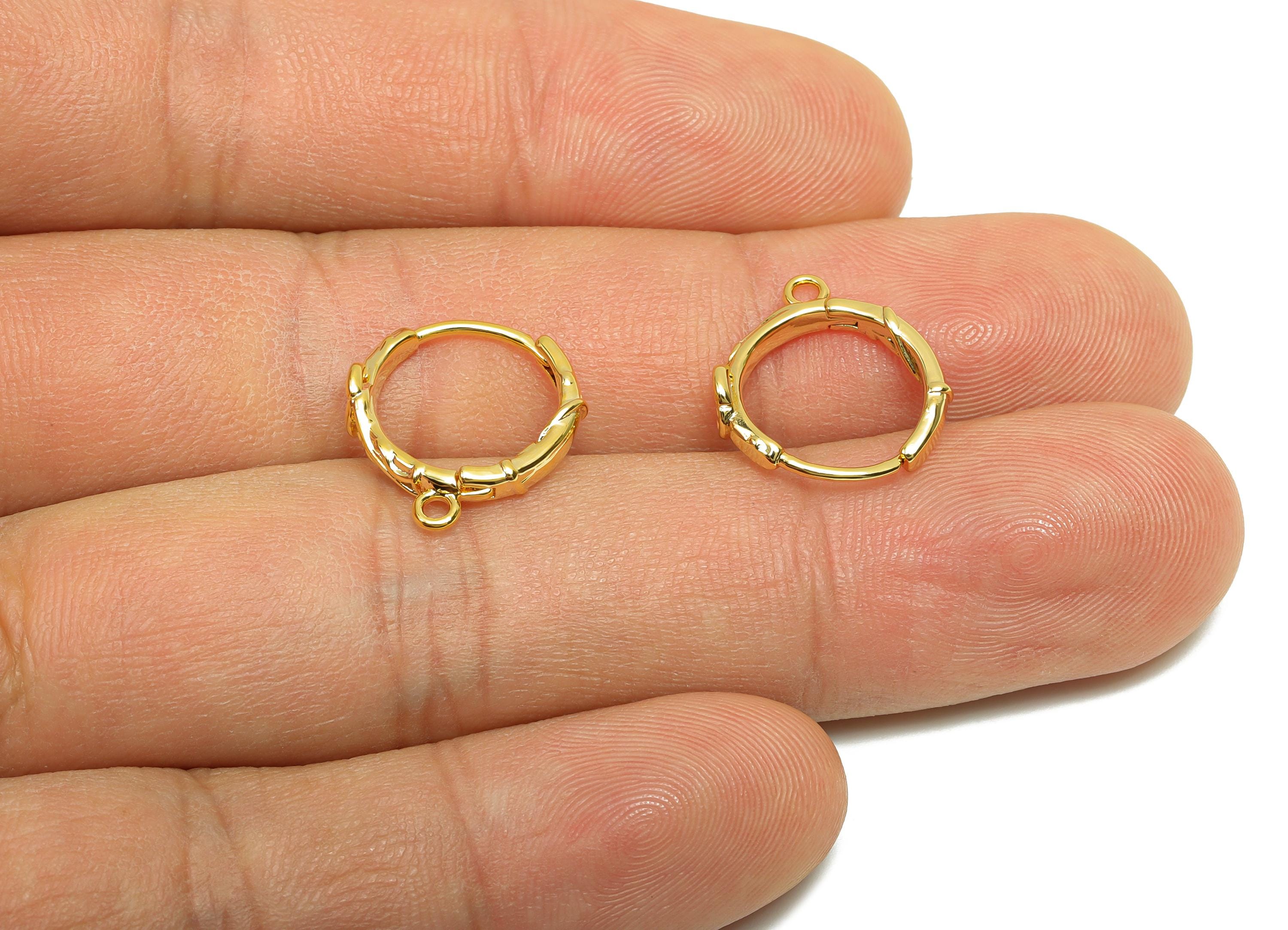 Brass Huggie Hoop Earring - For Women - Rose Hoop Clasp Earring With Loop - Valentine's Day - 18K Real Gold Plating - 15x14x2mm - RGP8299 - DOMEDBAZAAR
