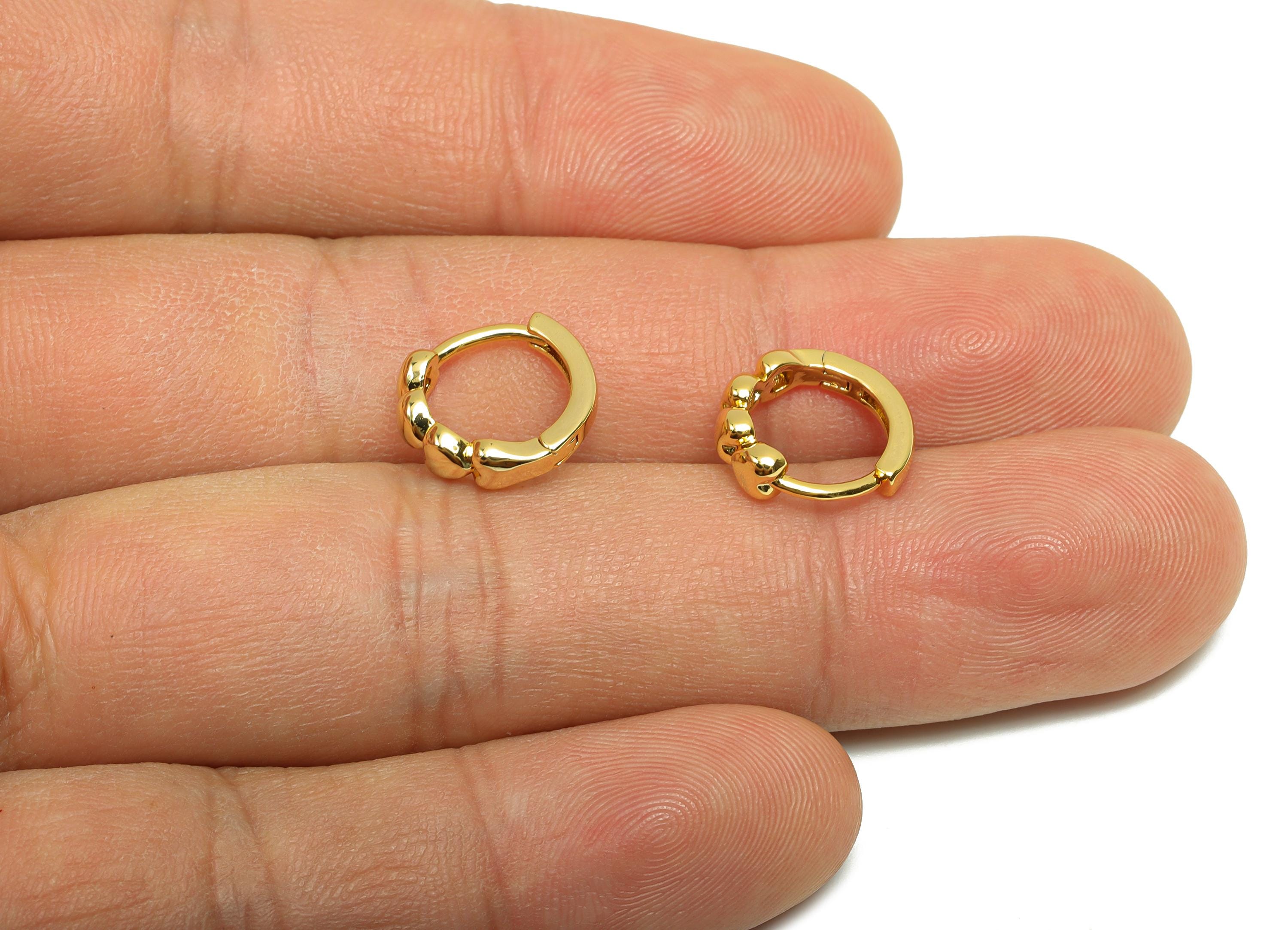 Brass Huggie Hoop Earring - For Women - Brass Heart Hoop Clasp Earring - Valentine's Day - 18K Real Gold Plating - 11.57x12.33x2mm - RGP8305 - DOMEDBAZAAR
