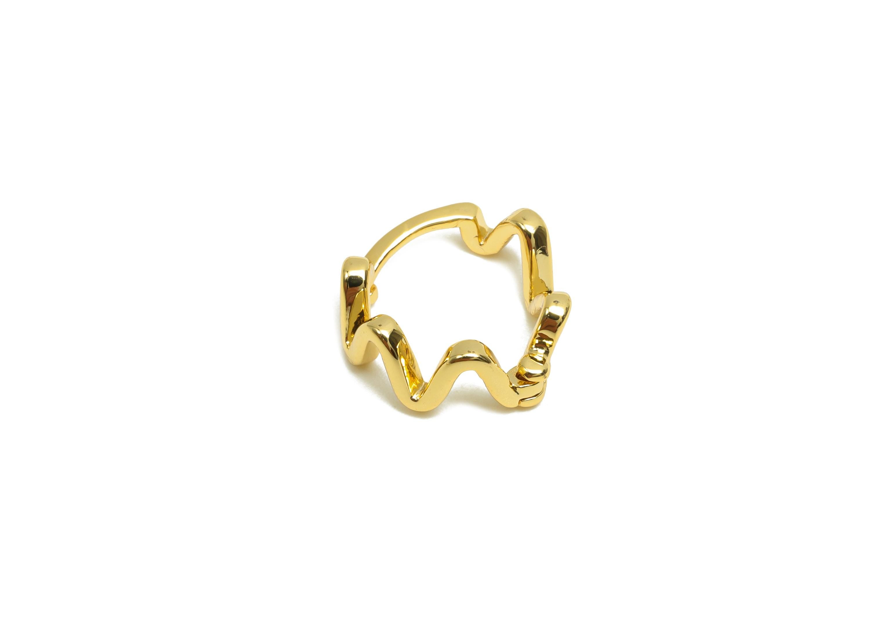 Brass Huggie Hoop Earring - For Her - Brass Wavy Hoop Clasp Earring - Gold Jewelry - 18K Real Gold Plating - 7.9x9x1.66mm - RGP8297 - DOMEDBAZAAR