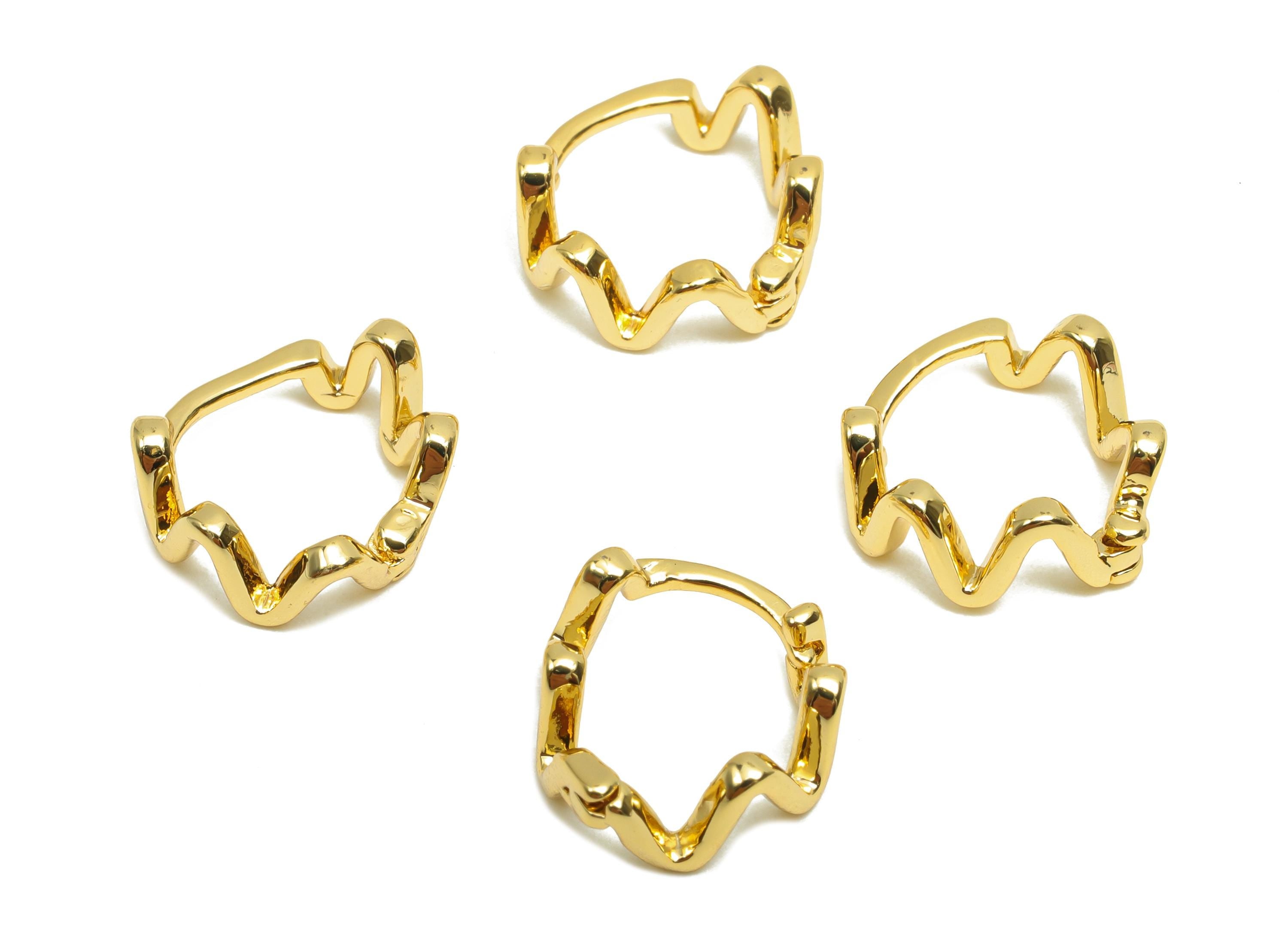 Brass Huggie Hoop Earring - For Her - Brass Wavy Hoop Clasp Earring - Gold Jewelry - 18K Real Gold Plating - 7.9x9x1.66mm - RGP8297 - DOMEDBAZAAR