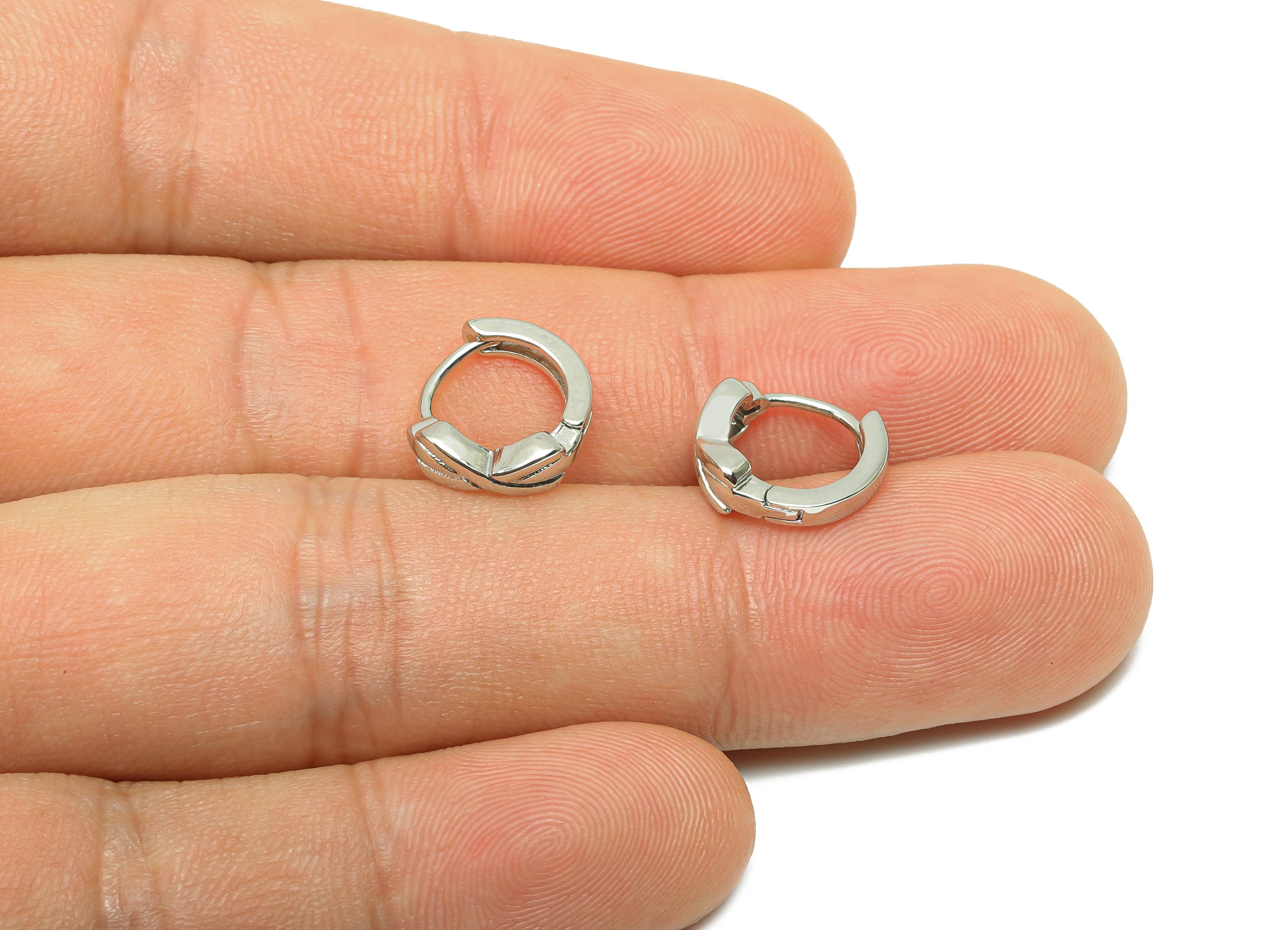 Bow Tie Huggie Hoop Ear - For Girl 's Hoop Earring - Brass Daily Wear Mini Earring - 18K Real White Gold Plated - 10.74x12.06x2.8mm- RGP8233 - DOMEDBAZAAR