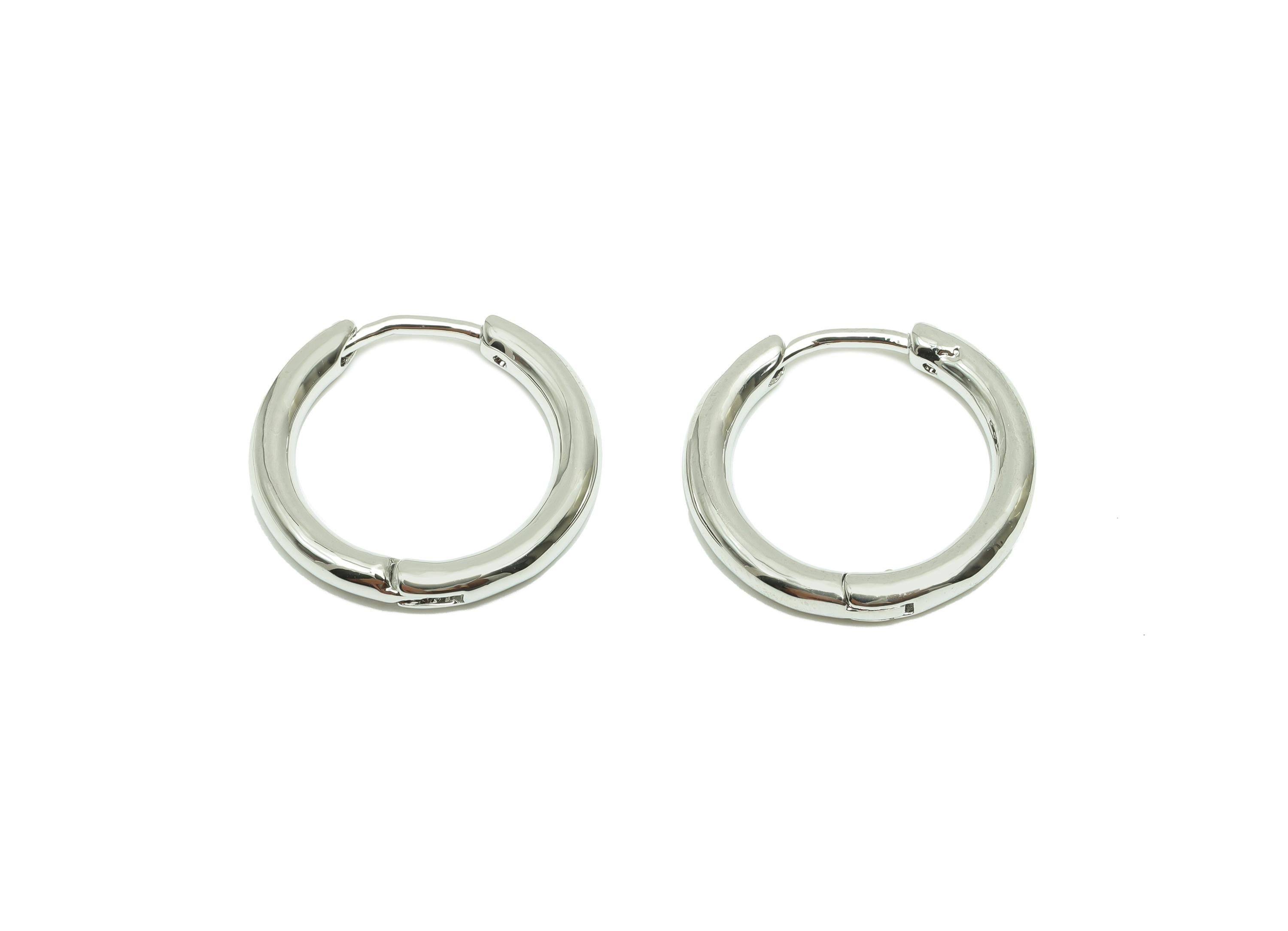 Round Minimalist Earring - For Women's Huggie U Earring - Brass Daily Wear Hoop Ear - 18K Real White Gold Plated- 18.62x19.20x1.08mm-RGP8235 - DOMEDBAZAAR