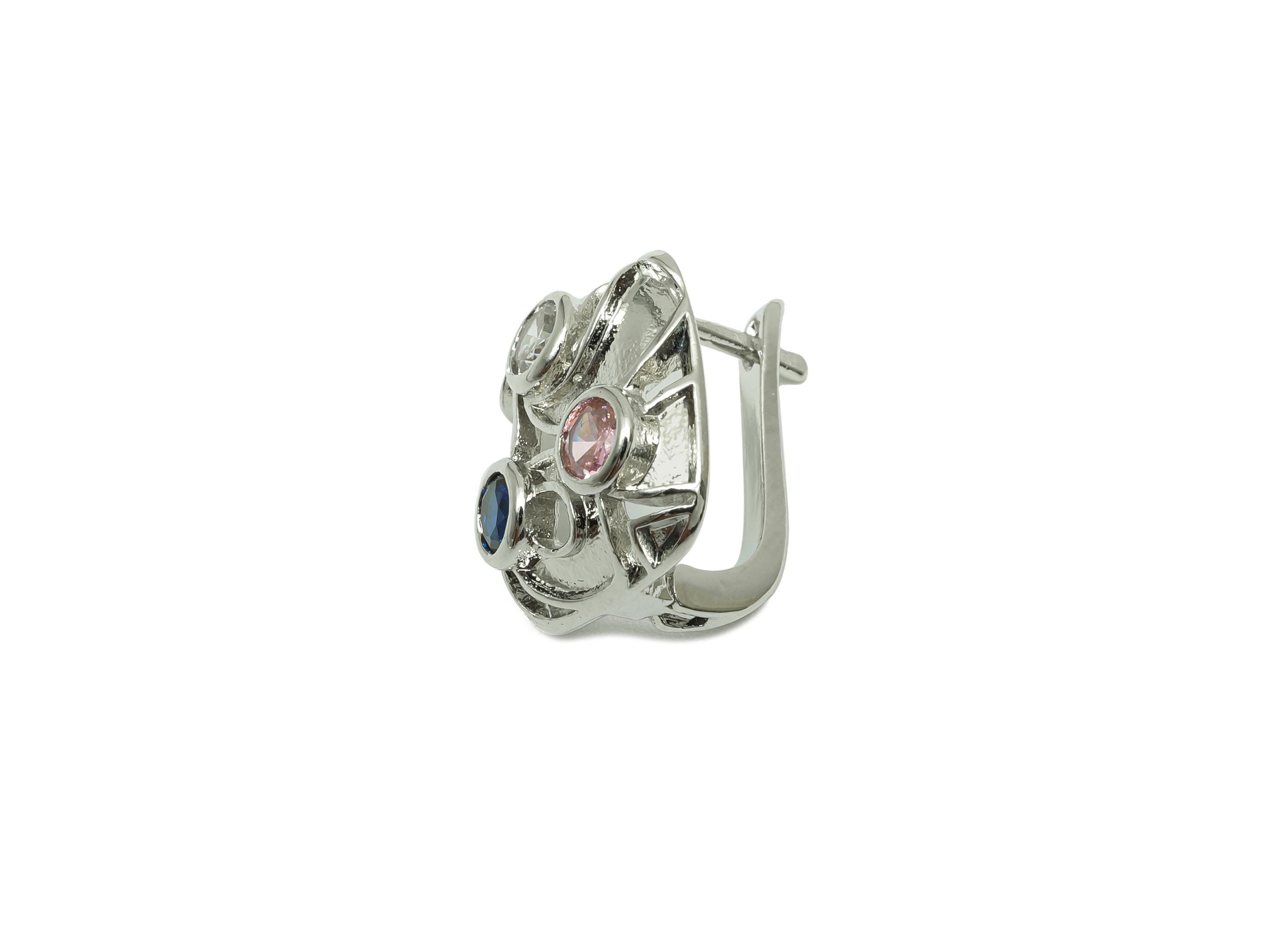 Square English Lock Ear - For Women's Huggie Earring - Brass Zircon Hoop Earring - 18K Real White Gold Plated - 15.90x13.72x3.73mm - RGP8241 - DOMEDBAZAAR