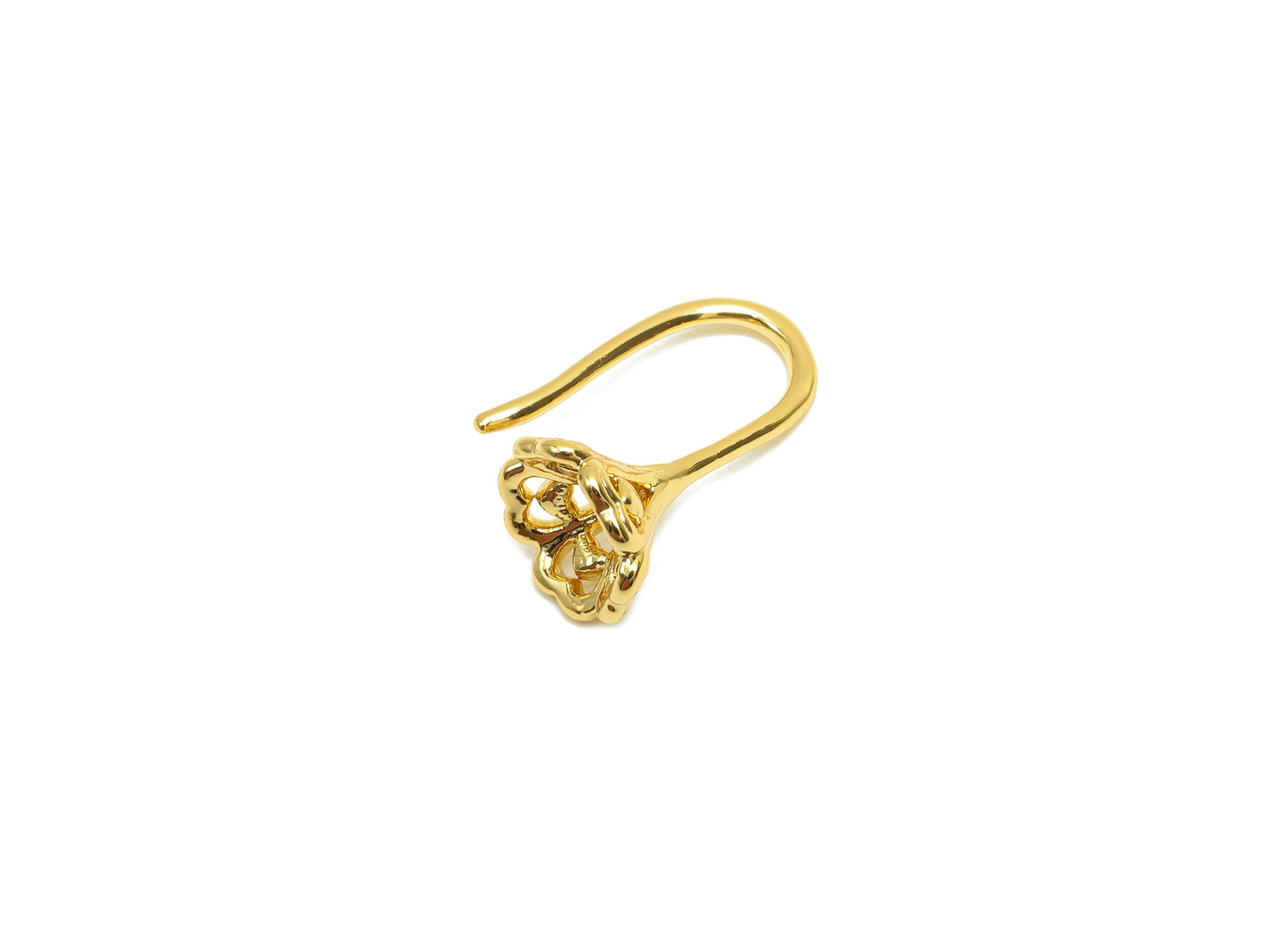 Brass Flower Earring Wire - For Lady's Mini Earring Hook - Textured Flower Earring Hoop Wire - 18K Real Gold Plating - 10x5x0.82mm - RGP8319 - DOMEDBAZAAR