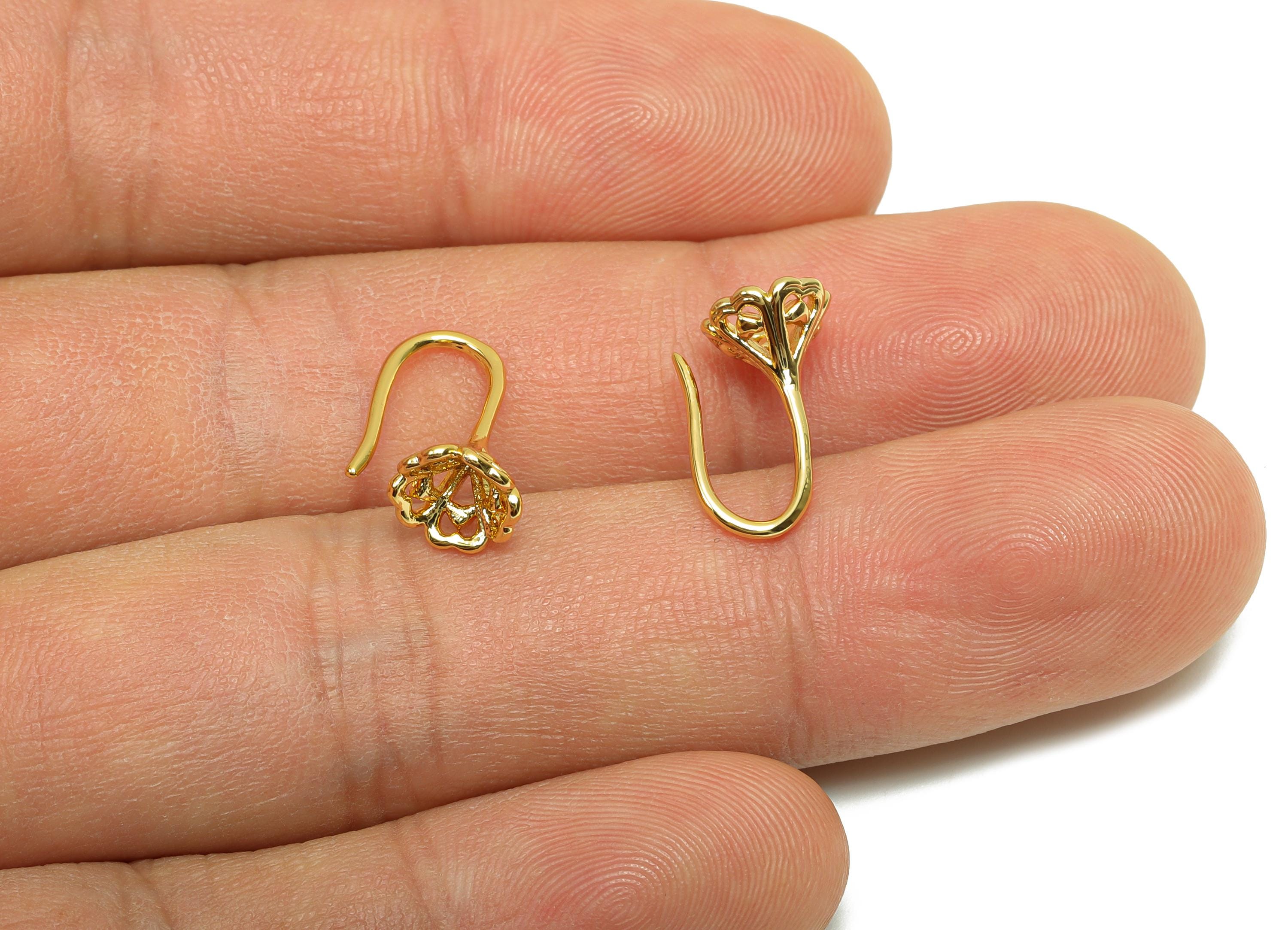 Brass Flower Earring Wire - For Lady's Mini Earring Hook - Textured Flower Earring Hoop Wire - 18K Real Gold Plating - 10x5x0.82mm - RGP8319 - DOMEDBAZAAR
