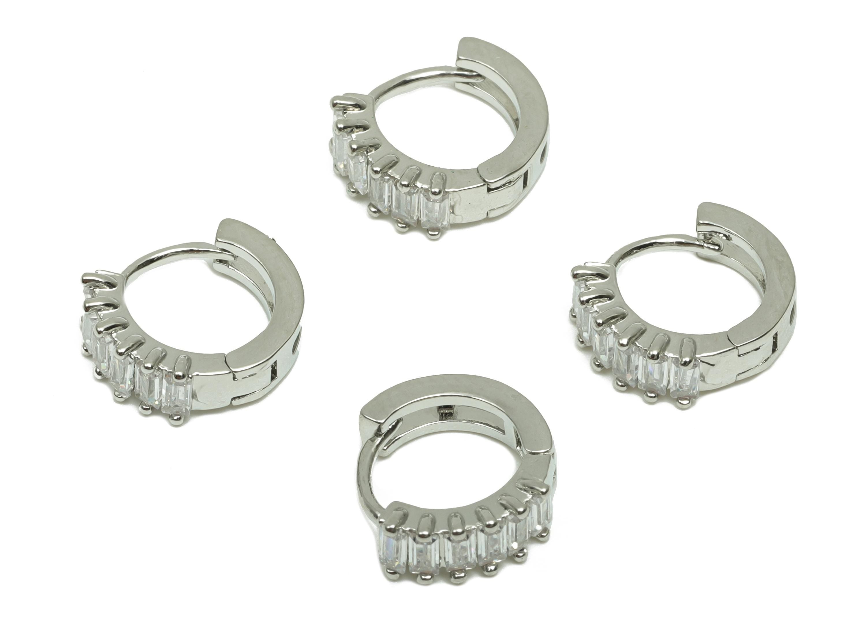 Zircon Round Huggie Earring - For lady's Earring - Brass for Party Hoop Earring - 18K Real White Gold Plated - 10.41x11.37x2.76mm - RGP8243 - DOMEDBAZAAR