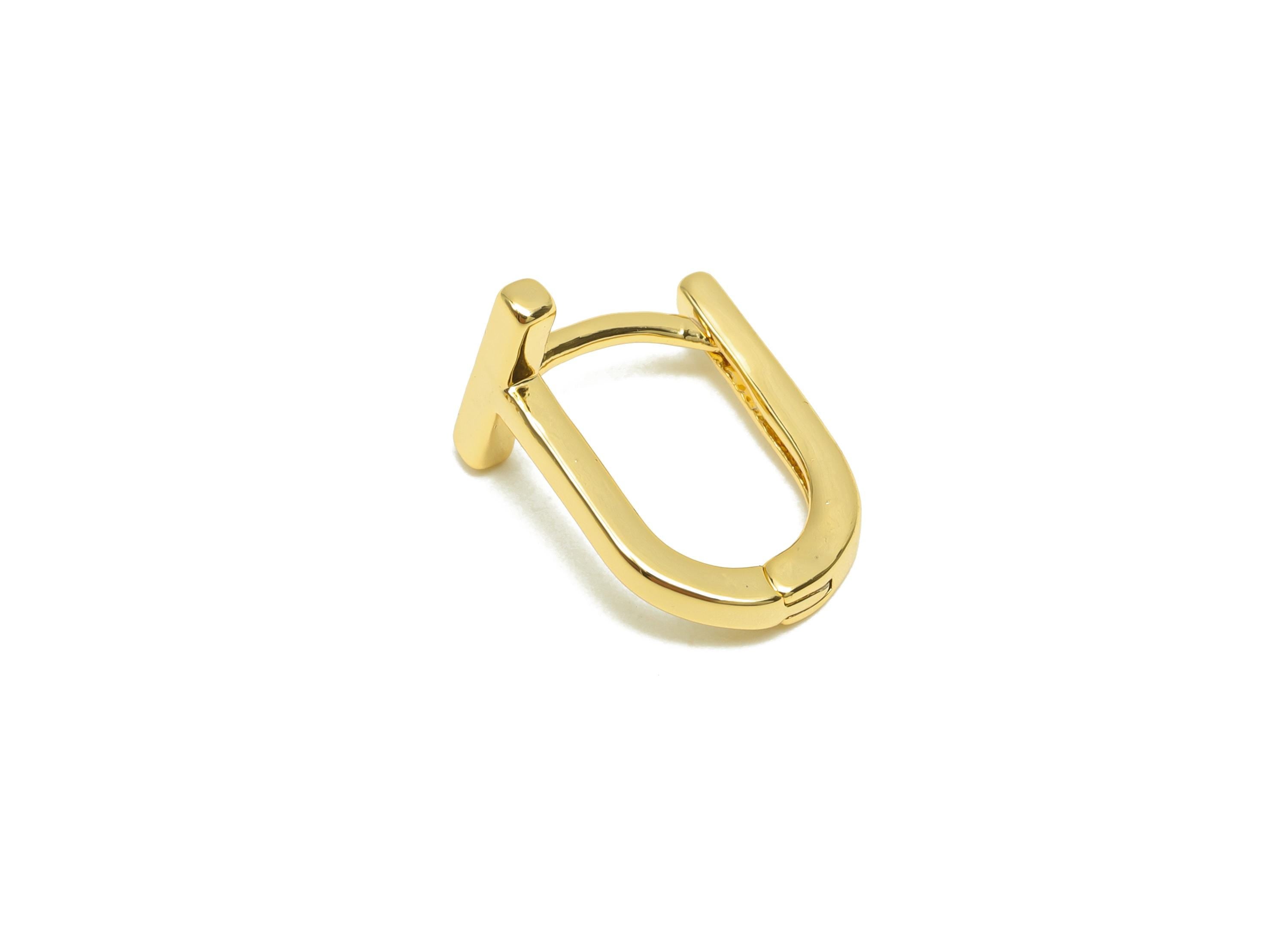 Brass Hoop Earring - Brass Bar English Lock Earring - Brass Geometry  Hoop Earring -18K Real Gold Plating - 13.1x9x1.55mm - RGP8295 - DOMEDBAZAAR