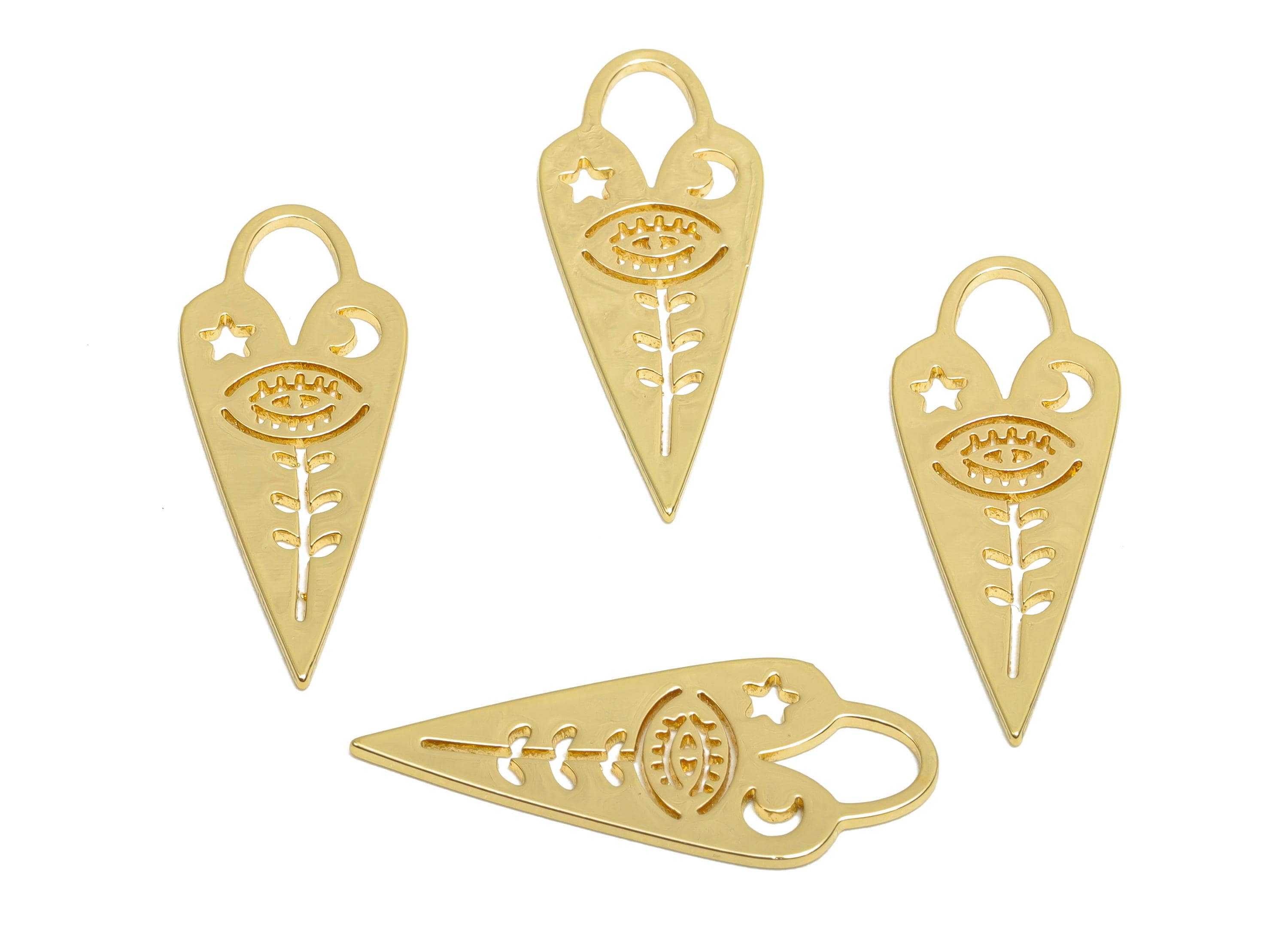 Brass Earring Charm - Brass Heart Earring Charm - Brass Eye Earring Charm - Gold Jewelry - 18K Real Gold Plating - 25x10x0.8mm - RGP8288 - DOMEDBAZAAR